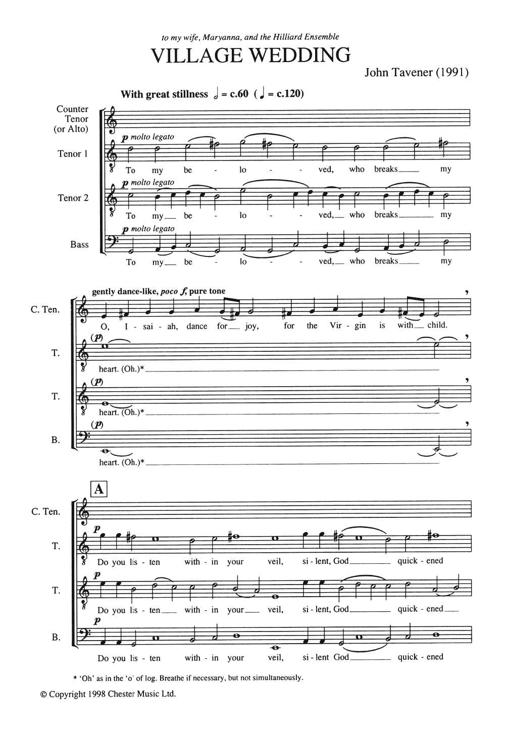 John Tavener Village Wedding Sheet Music Notes & Chords for ATTB - Download or Print PDF