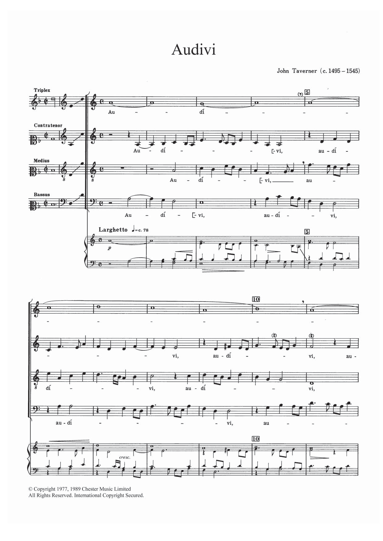 John Taverner Audivi Sheet Music Notes & Chords for SATB - Download or Print PDF