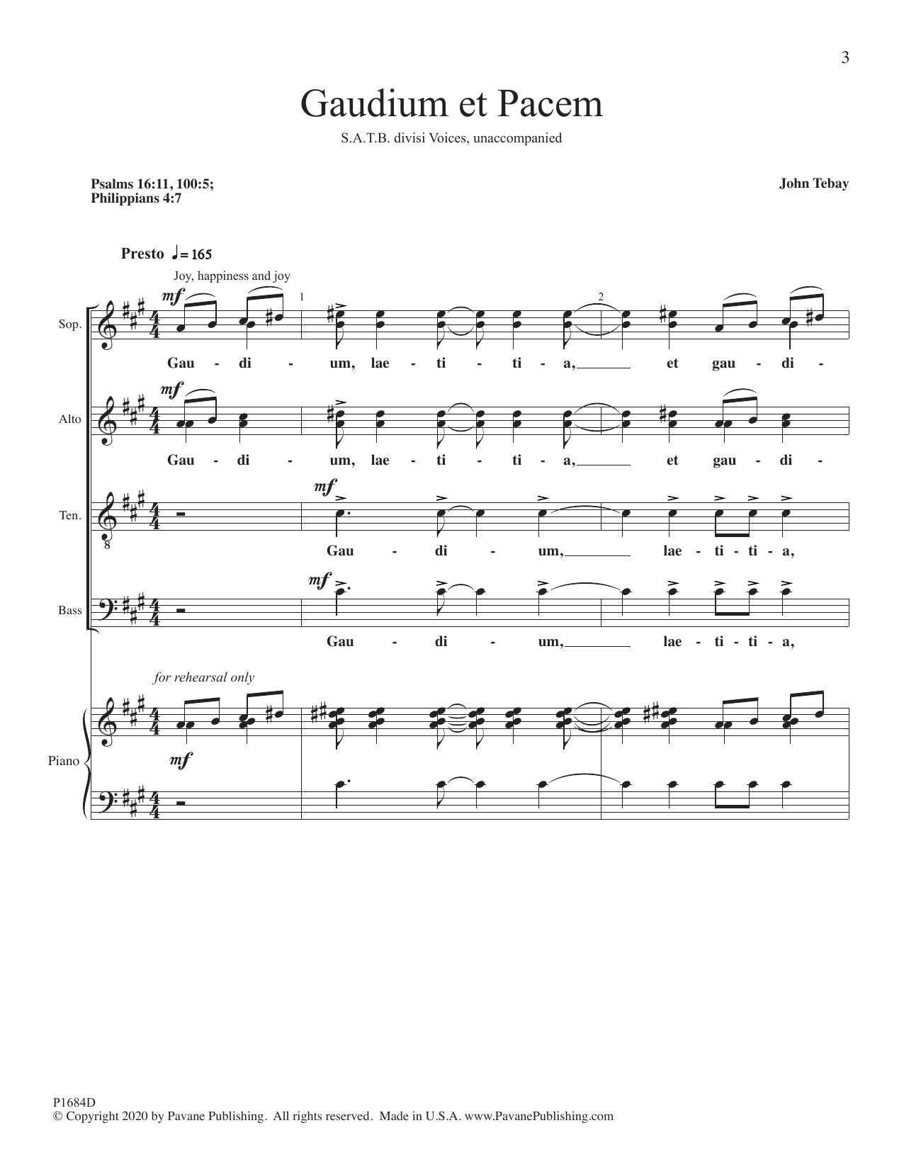 John Tebay Gaudium Et Pacem Sheet Music Notes & Chords for SATB Choir - Download or Print PDF