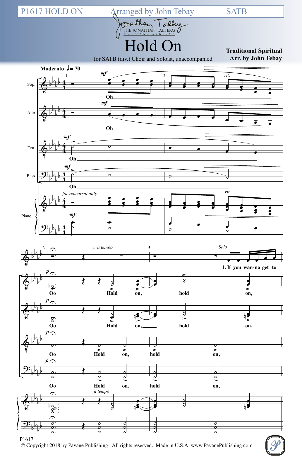 John Tebay Hold On Sheet Music Notes & Chords for SATB Choir - Download or Print PDF