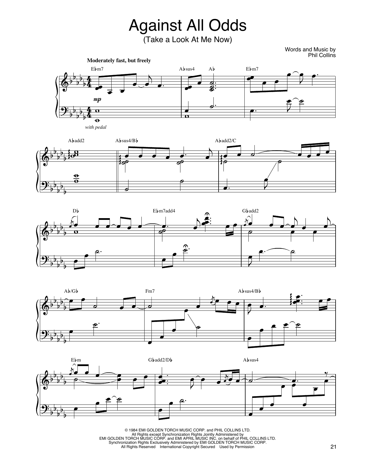 John Tesh Against All Odds (Take A Look At Me Now) Sheet Music Notes & Chords for Piano Solo - Download or Print PDF