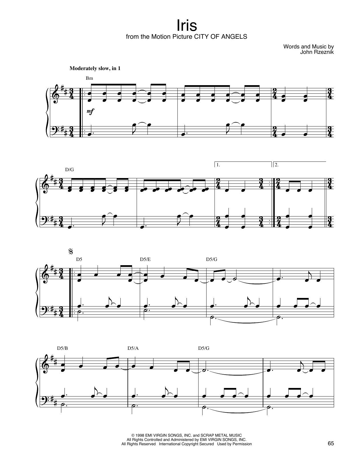 John Tesh Iris Sheet Music Notes & Chords for Piano Solo - Download or Print PDF