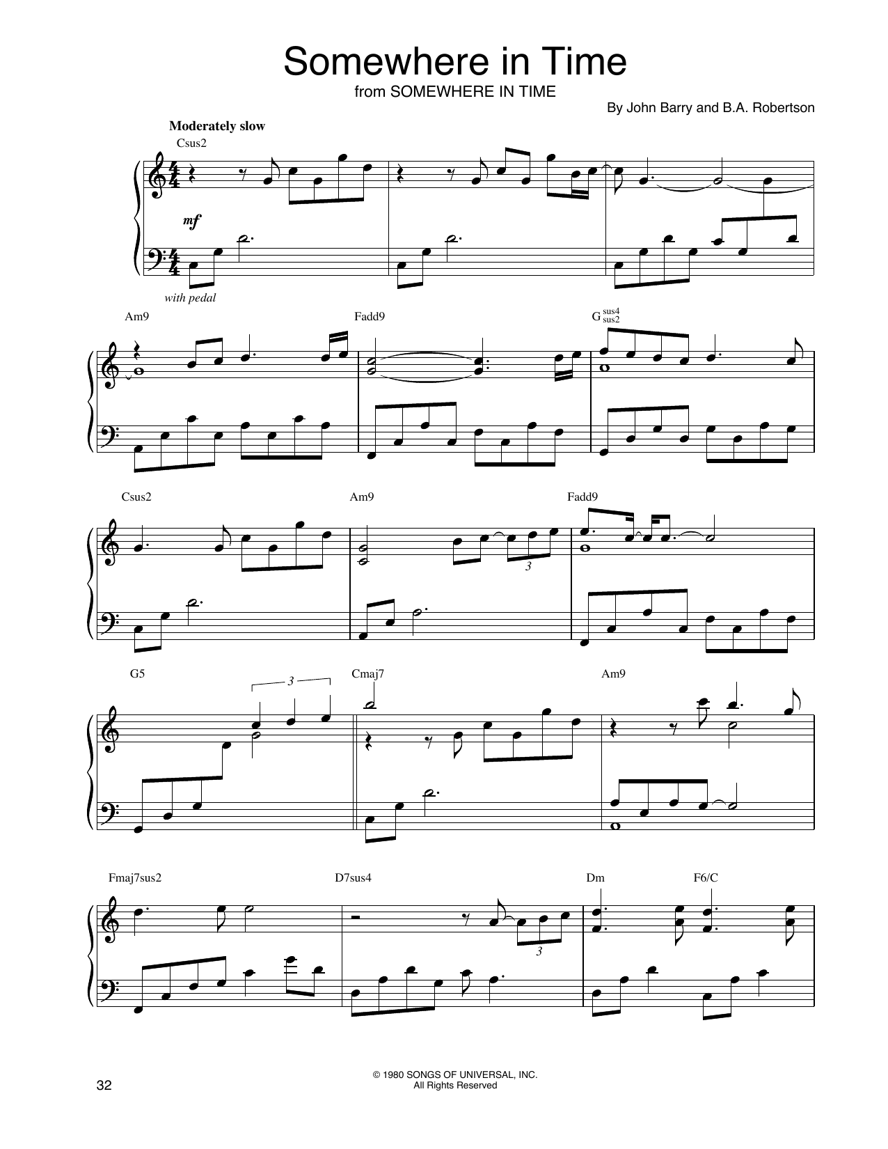 John Tesh Somewhere In Time Sheet Music Notes & Chords for Piano Solo - Download or Print PDF