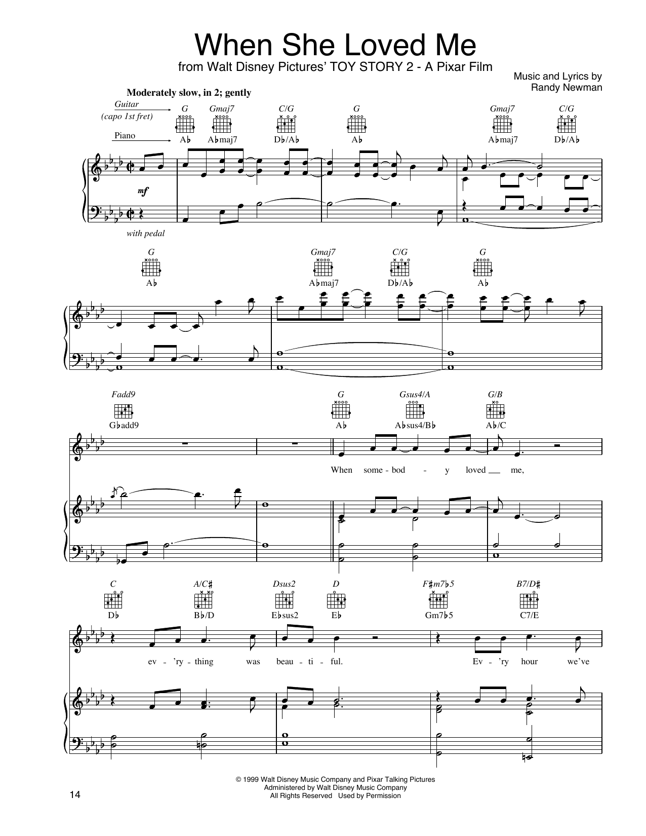 John Tesh When She Loved Me (from Toy Story 2) Sheet Music Notes & Chords for Piano, Vocal & Guitar Chords (Right-Hand Melody) - Download or Print PDF