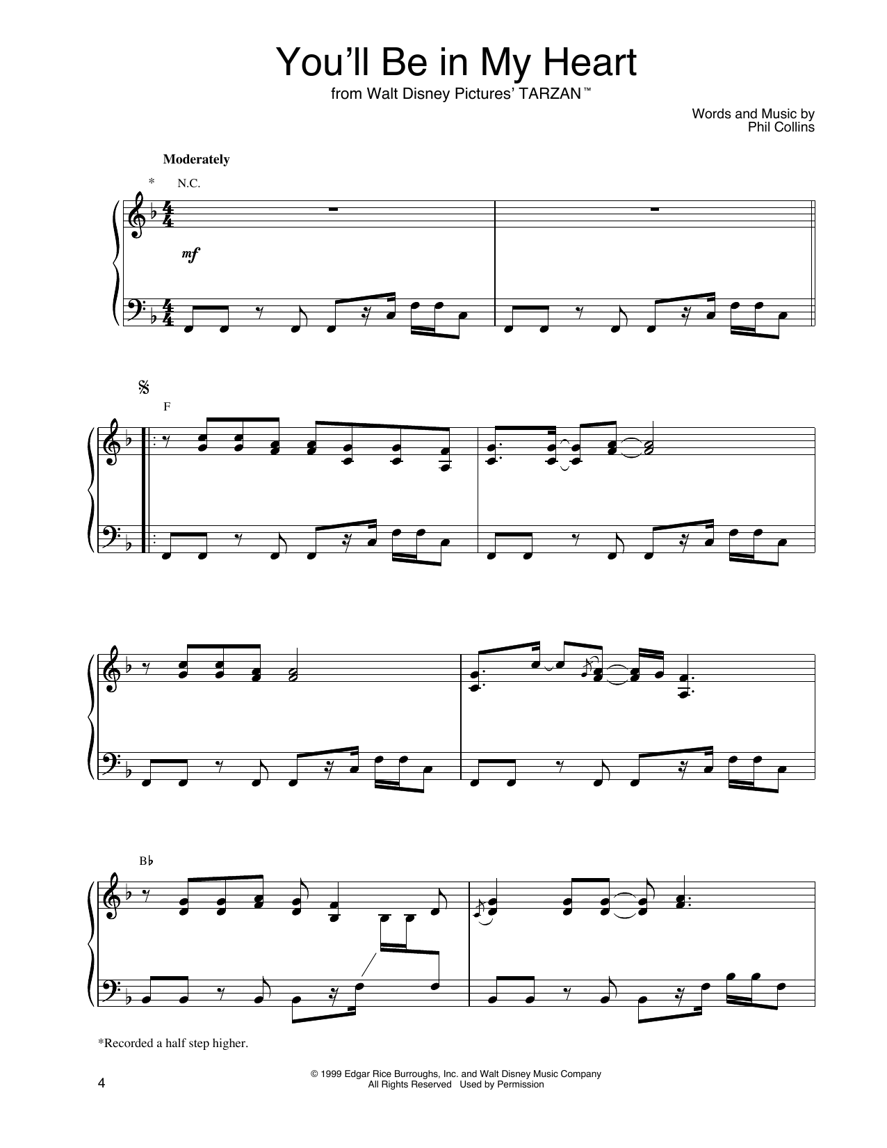 John Tesh You'll Be In My Heart (from Tarzan) Sheet Music Notes & Chords for Piano Solo - Download or Print PDF