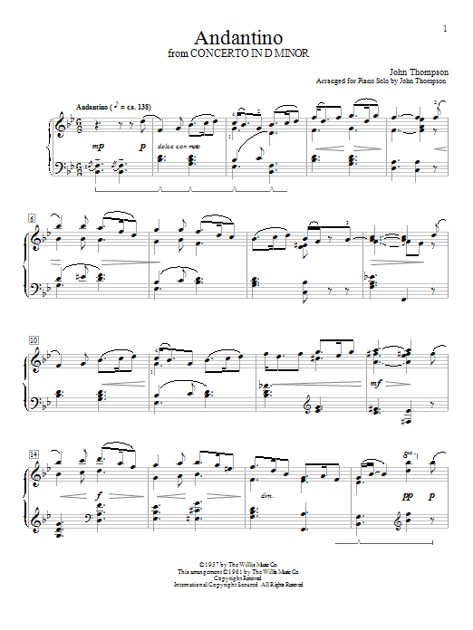 John Thompson Andantino Sheet Music Notes & Chords for Educational Piano - Download or Print PDF