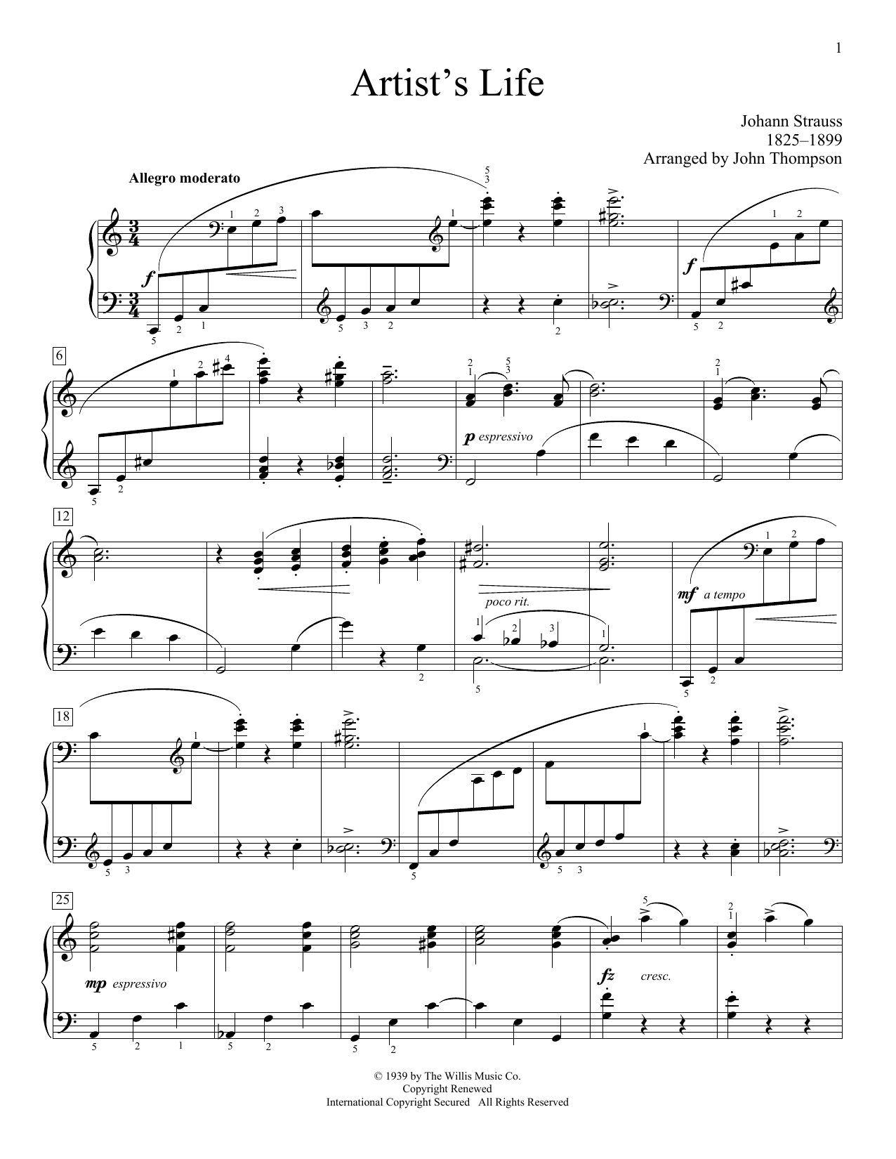 John Thompson Artist's Life Sheet Music Notes & Chords for Educational Piano - Download or Print PDF
