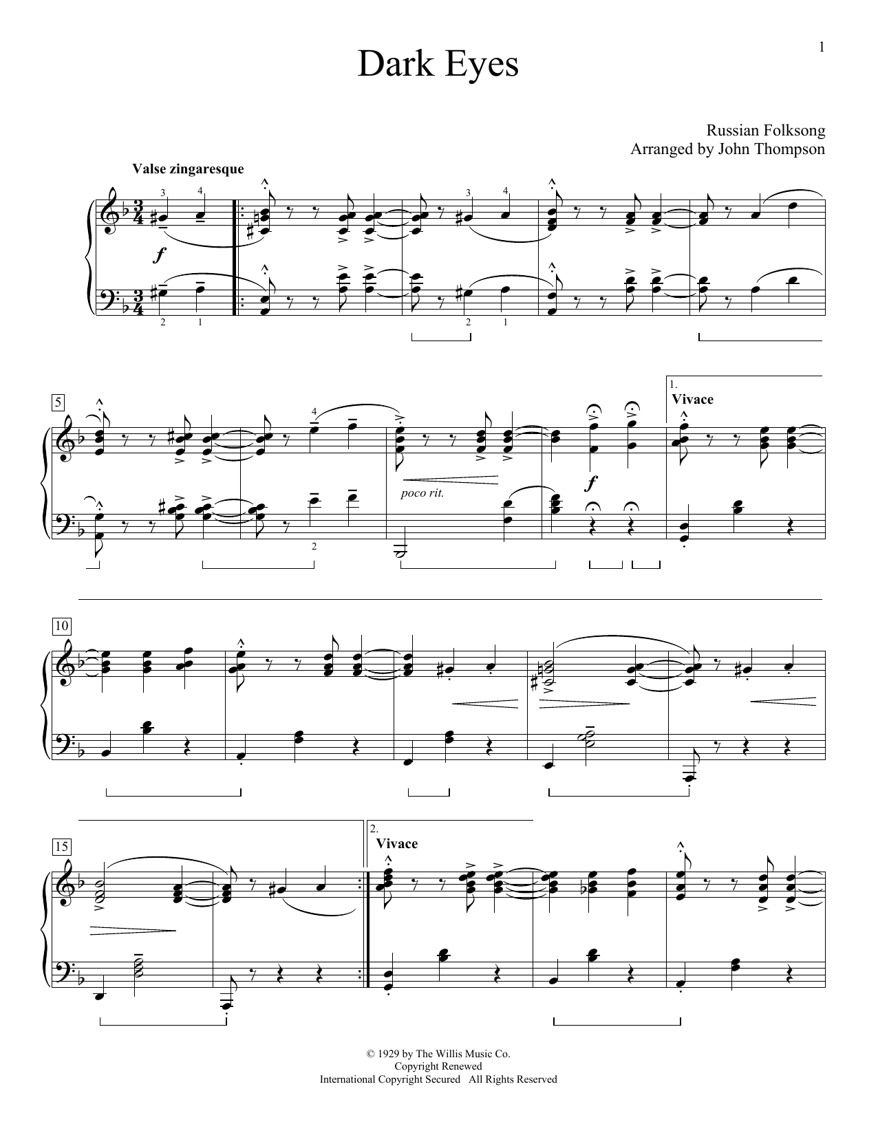John Thompson Dark Eyes Sheet Music Notes & Chords for Educational Piano - Download or Print PDF