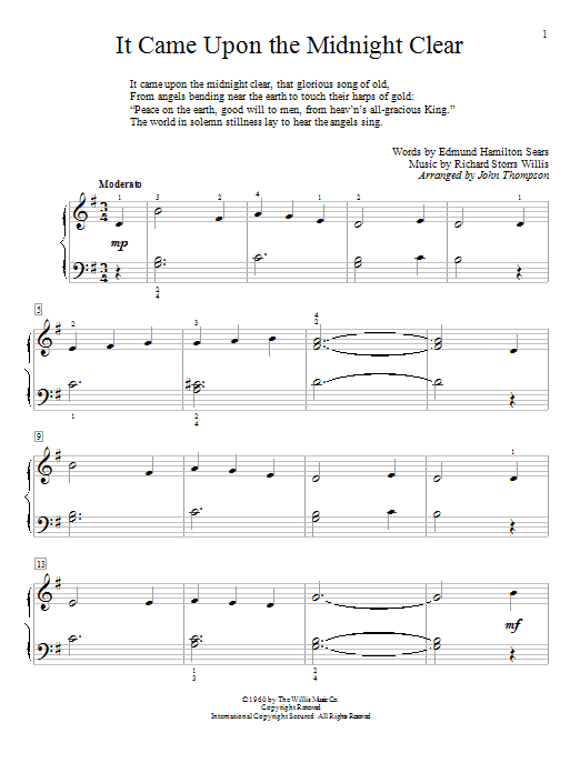 John Thompson It Came Upon The Midnight Clear Sheet Music Notes & Chords for Educational Piano - Download or Print PDF