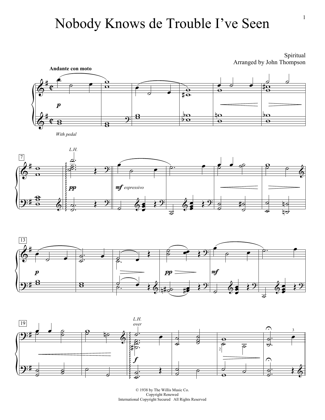 John Thompson Nobody Knows De Trouble I've Seen Sheet Music Notes & Chords for Educational Piano - Download or Print PDF