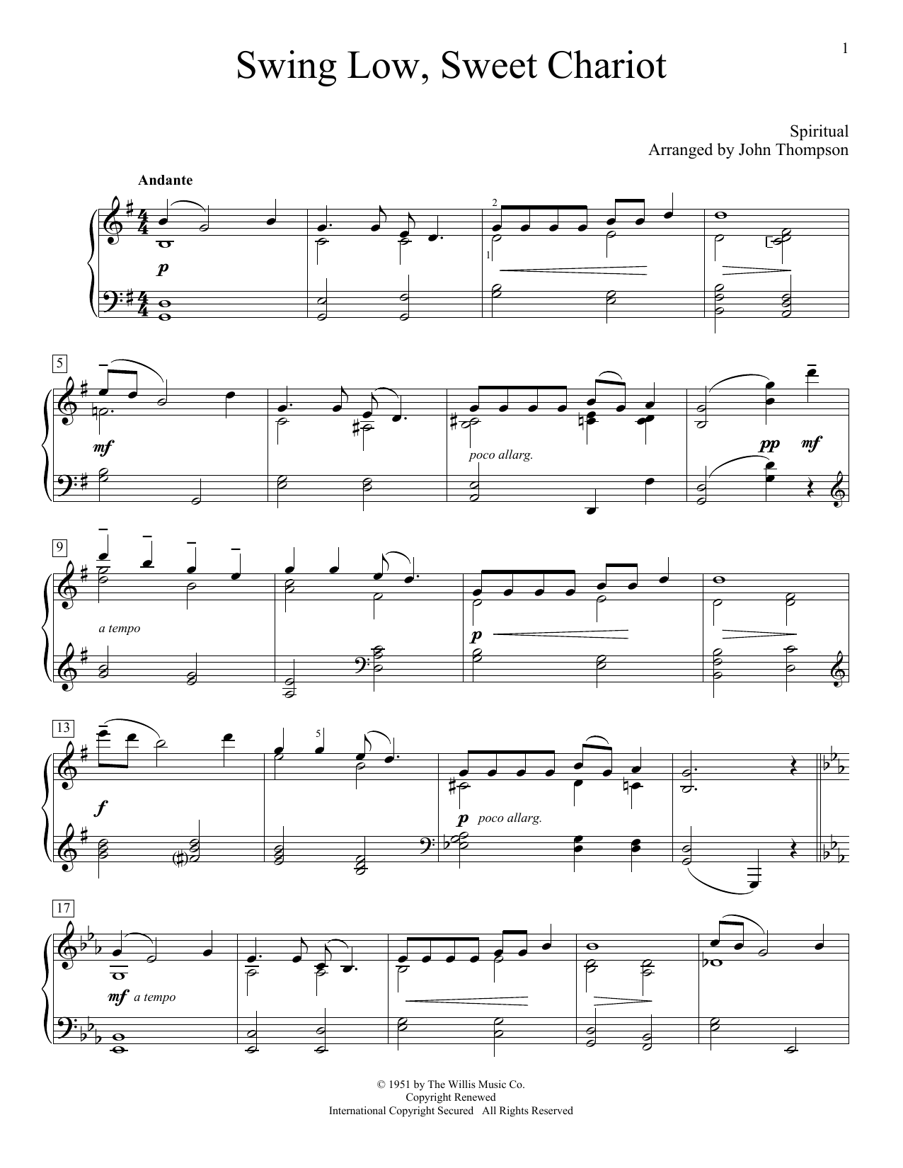 John Thompson Swing Low, Sweet Chariot Sheet Music Notes & Chords for Educational Piano - Download or Print PDF