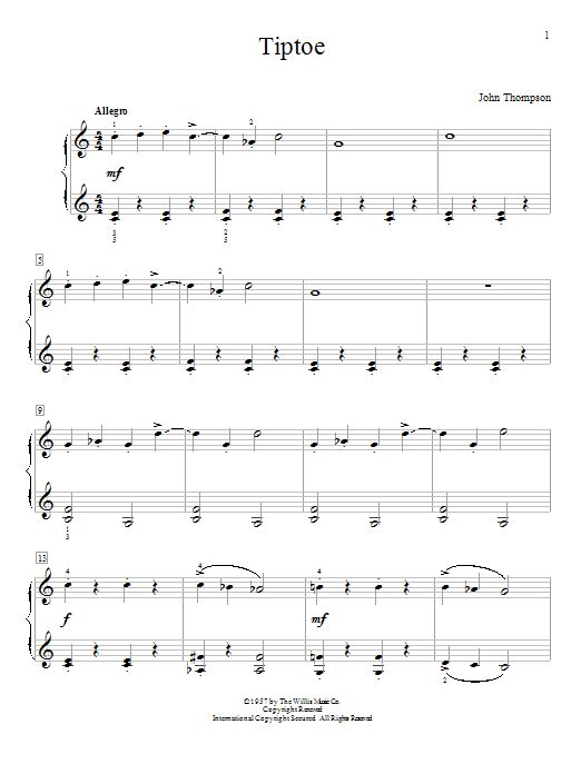 John Thompson Tiptoe Sheet Music Notes & Chords for Educational Piano - Download or Print PDF