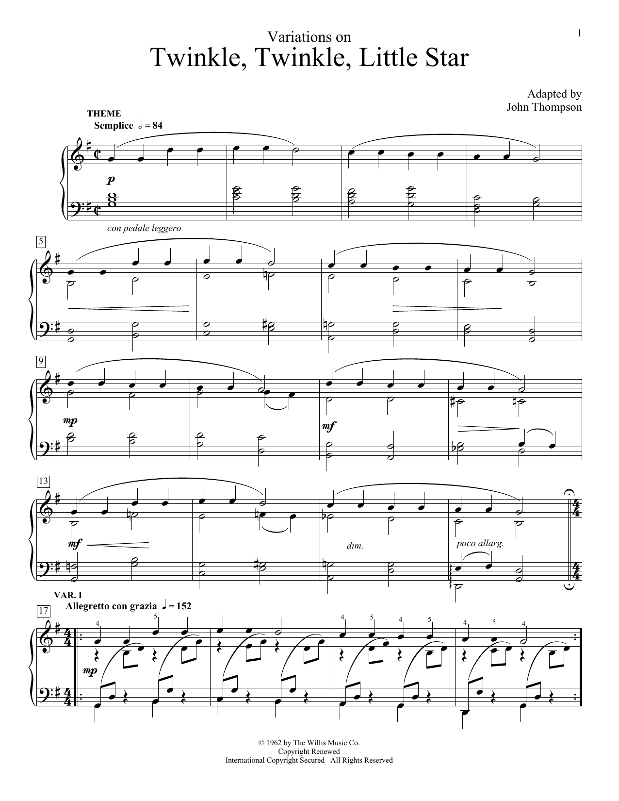 John Thompson Variations On Twinkle, Twinkle, Little Star Sheet Music Notes & Chords for Educational Piano - Download or Print PDF