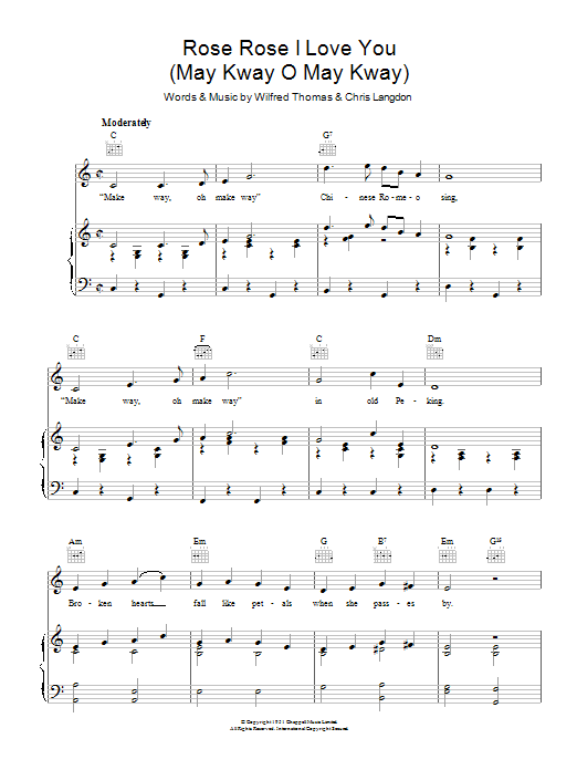 John Turner Rose Rose I Love You (May Kway O May Kway) Sheet Music Notes & Chords for Piano, Vocal & Guitar (Right-Hand Melody) - Download or Print PDF
