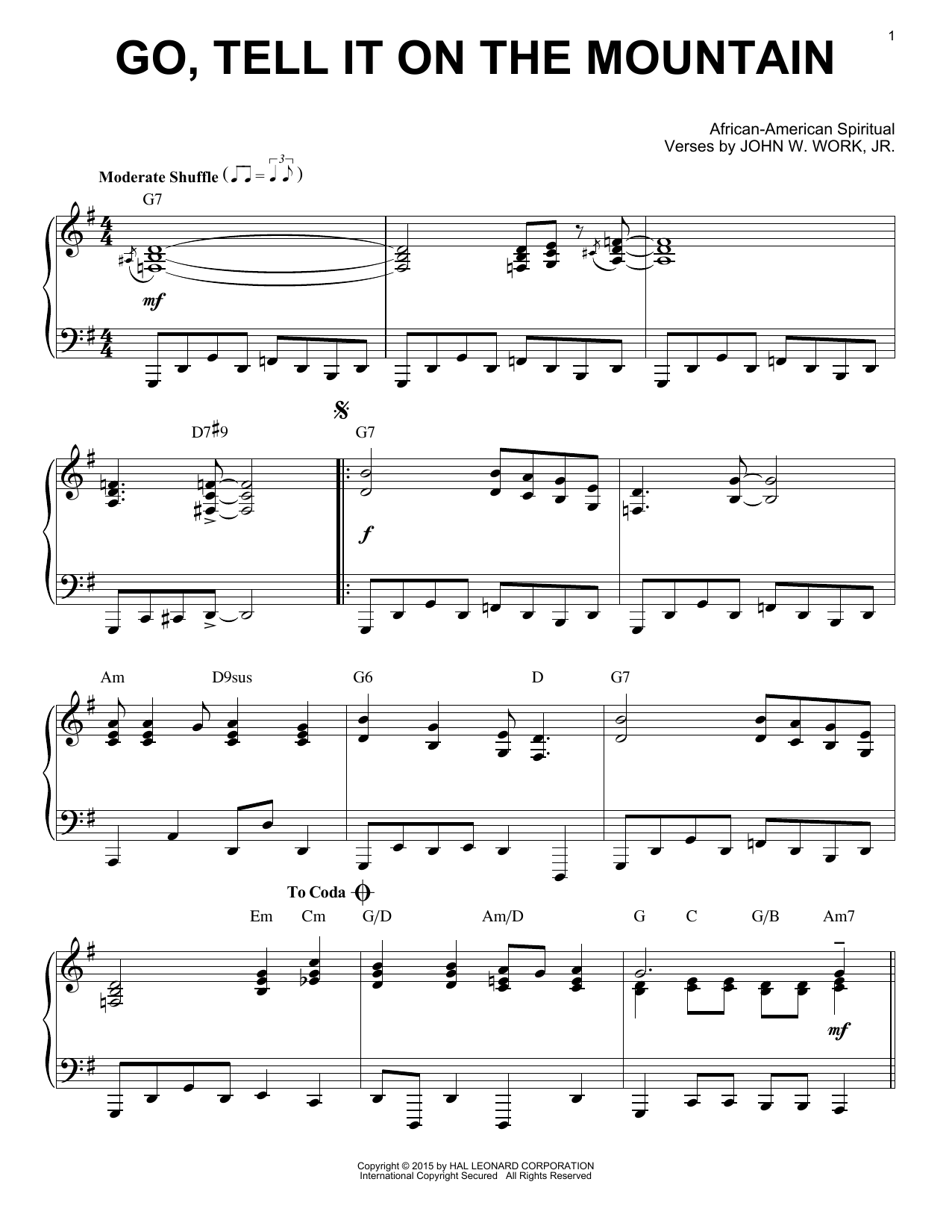 John W. Work, Jr. Go, Tell It On The Mountain [Jazz version] (arr. Brent Edstrom) Sheet Music Notes & Chords for Piano - Download or Print PDF