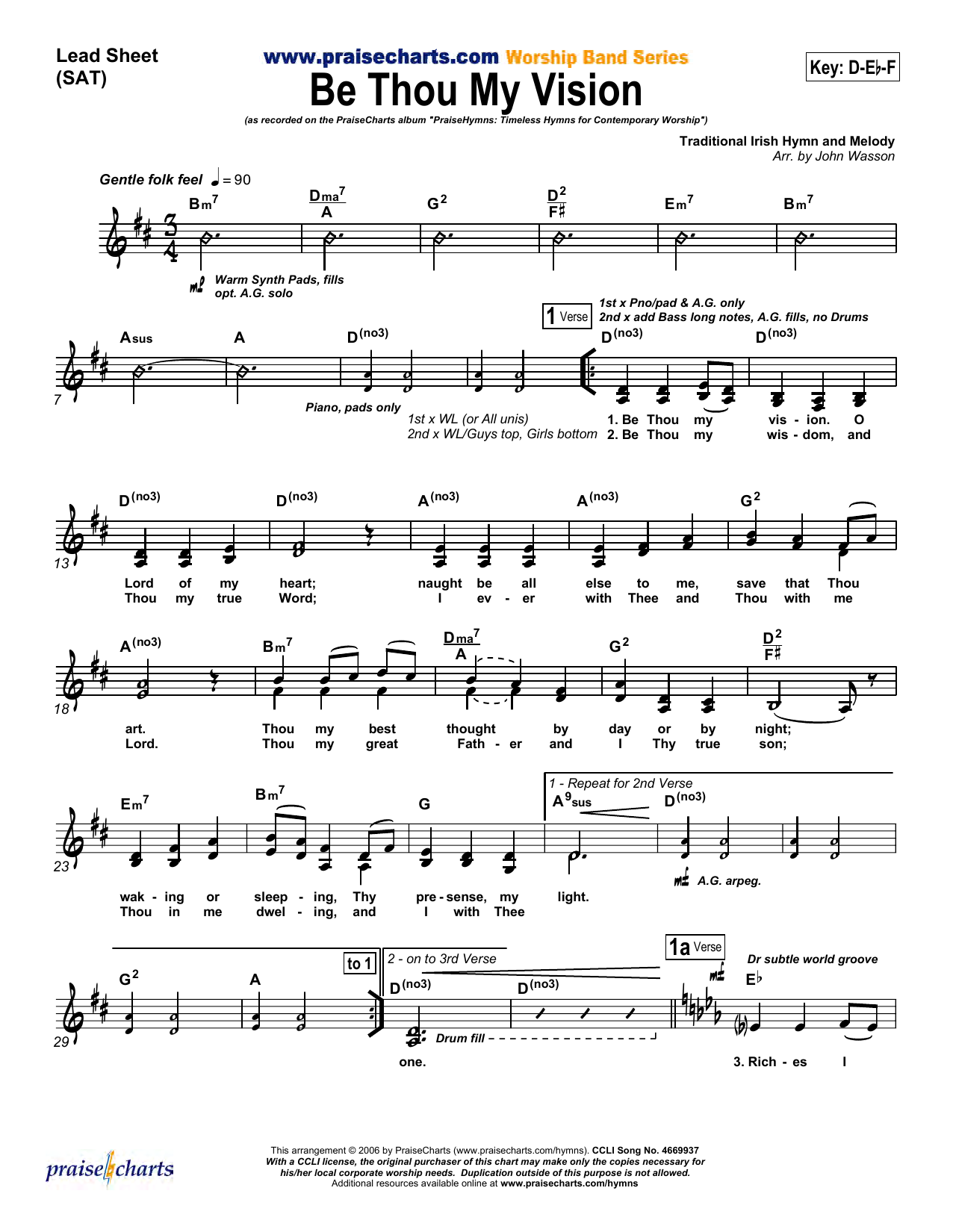 John Wasson Be Thou My Vision Sheet Music Notes & Chords for Lead Sheet / Fake Book - Download or Print PDF