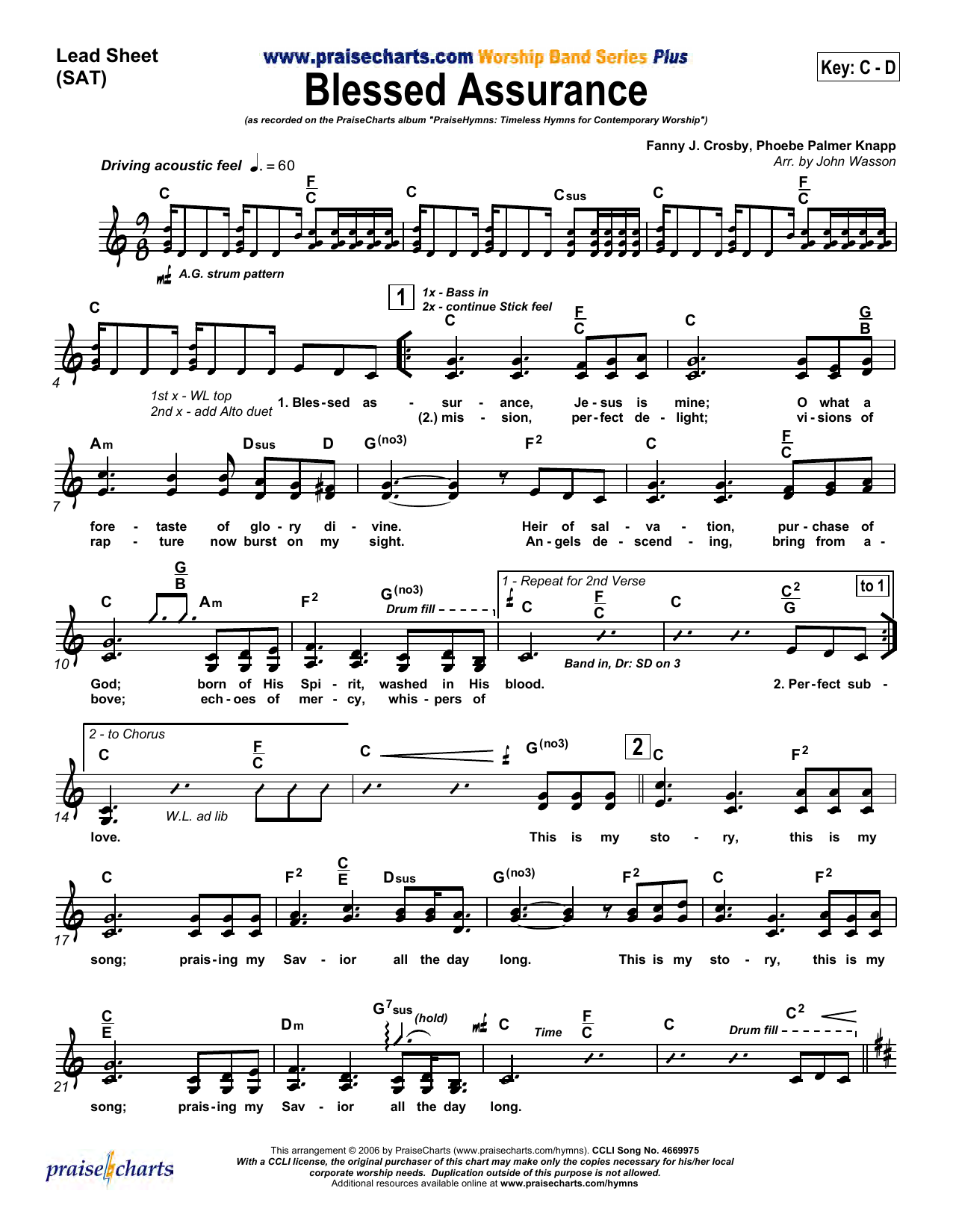 John Wasson Blessed Assurance Sheet Music Notes & Chords for Lead Sheet / Fake Book - Download or Print PDF