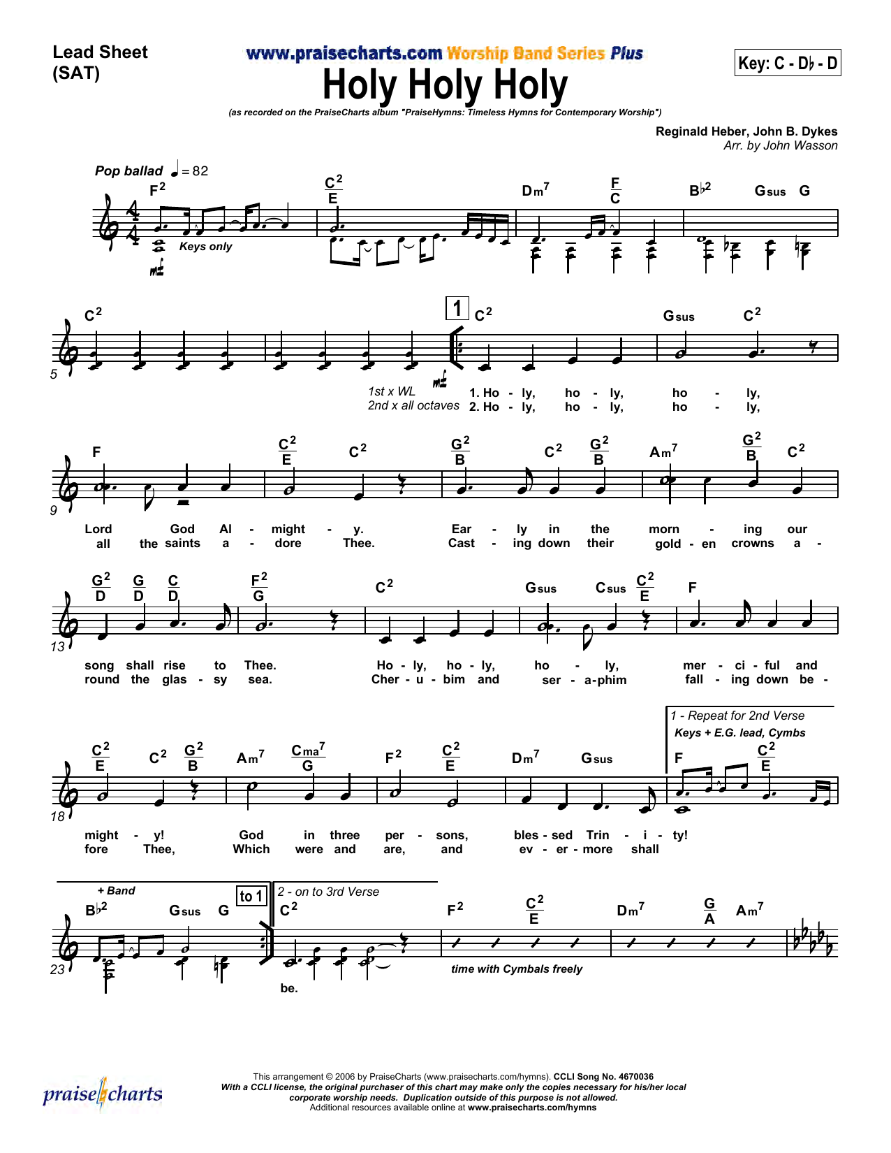 John Wasson Holy Holy Holy Sheet Music Notes & Chords for Lead Sheet / Fake Book - Download or Print PDF