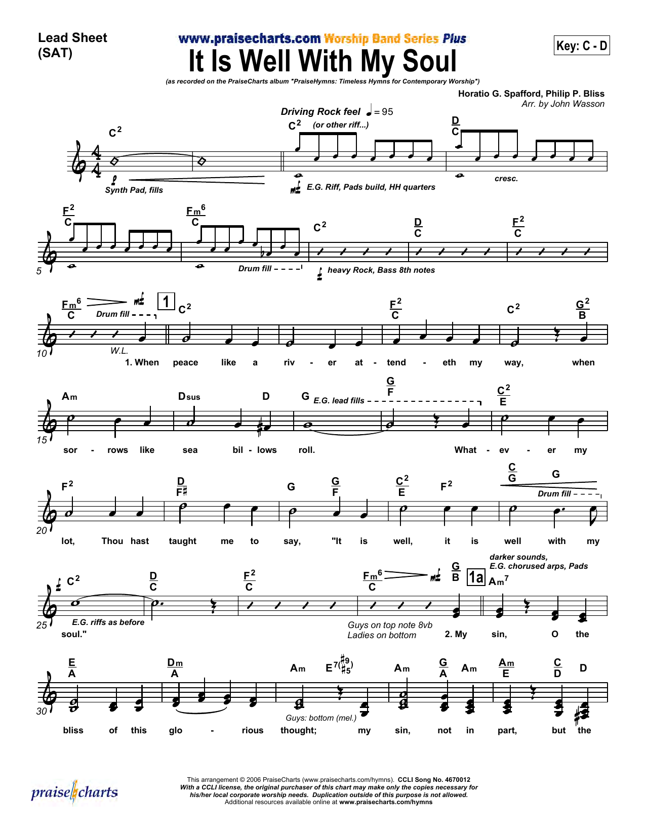 John Wasson It Is Well with My Soul Sheet Music Notes & Chords for Lead Sheet / Fake Book - Download or Print PDF