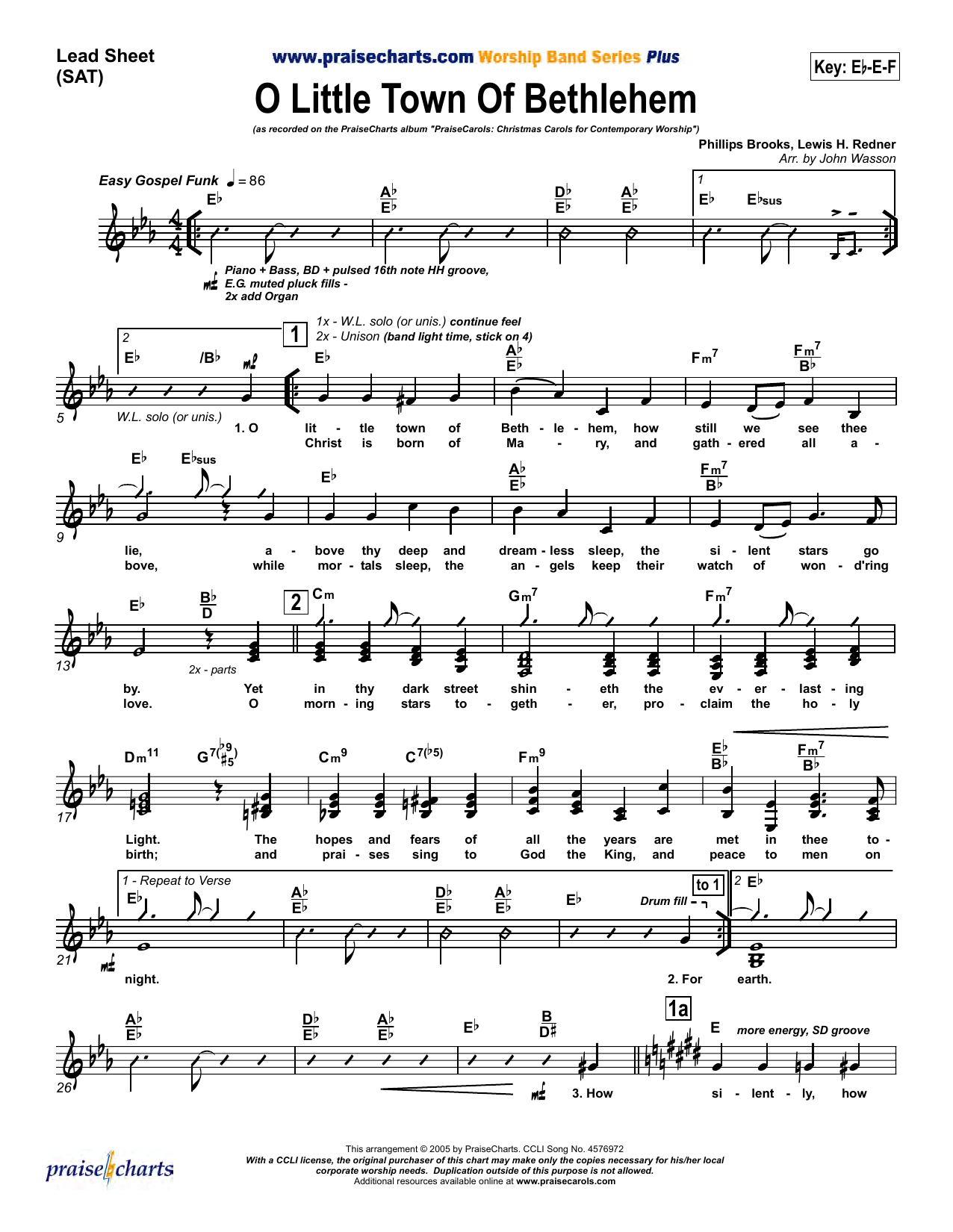 John Wasson O Little Town of Bethlehem Sheet Music Notes & Chords for Lead Sheet / Fake Book - Download or Print PDF