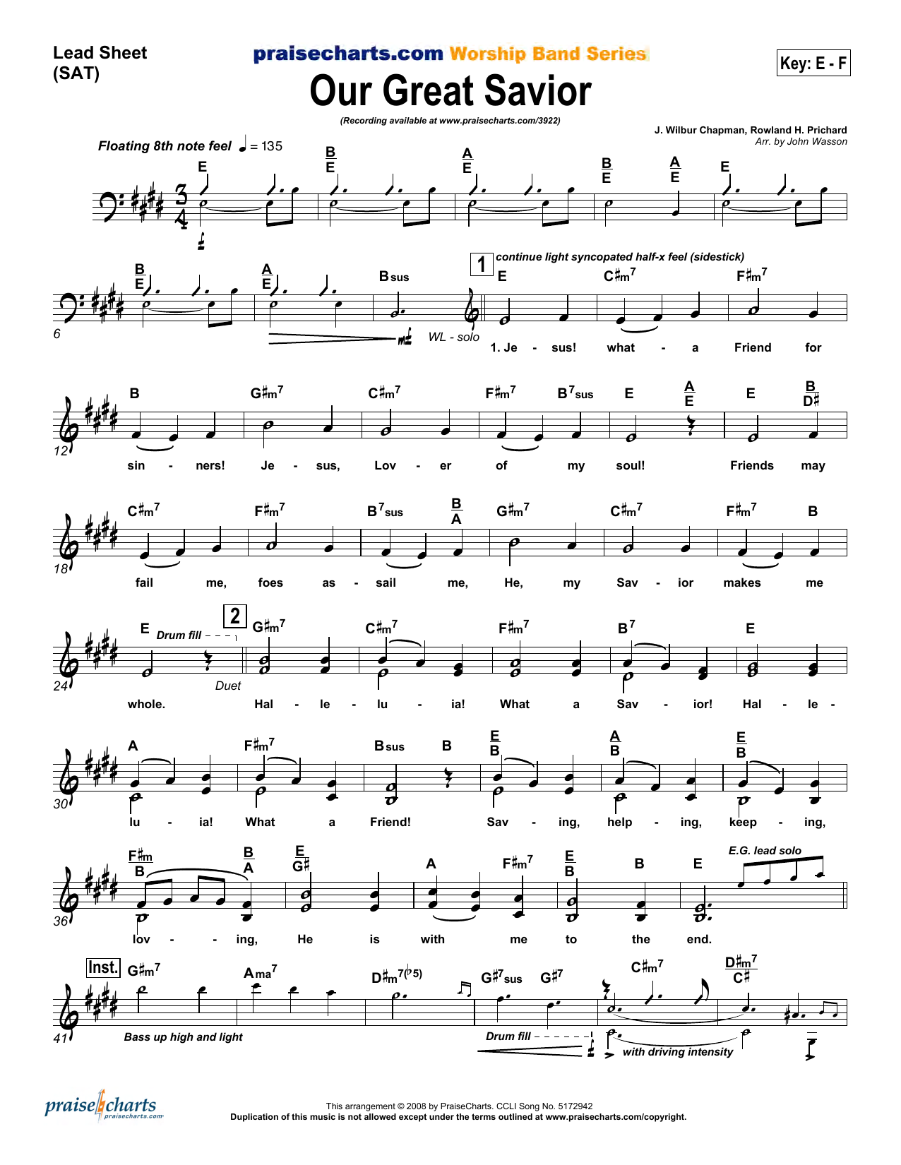 John Wasson Our Great Savior Sheet Music Notes & Chords for Lead Sheet / Fake Book - Download or Print PDF