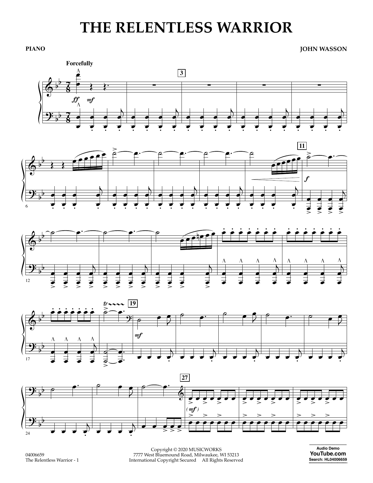 John Wasson The Relentless Warrior - Piano Sheet Music Notes & Chords for Concert Band - Download or Print PDF
