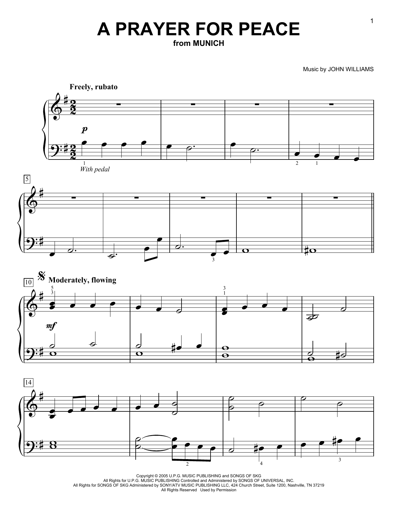 John Williams A Prayer For Peace (from Munich) Sheet Music Notes & Chords for Easy Piano - Download or Print PDF