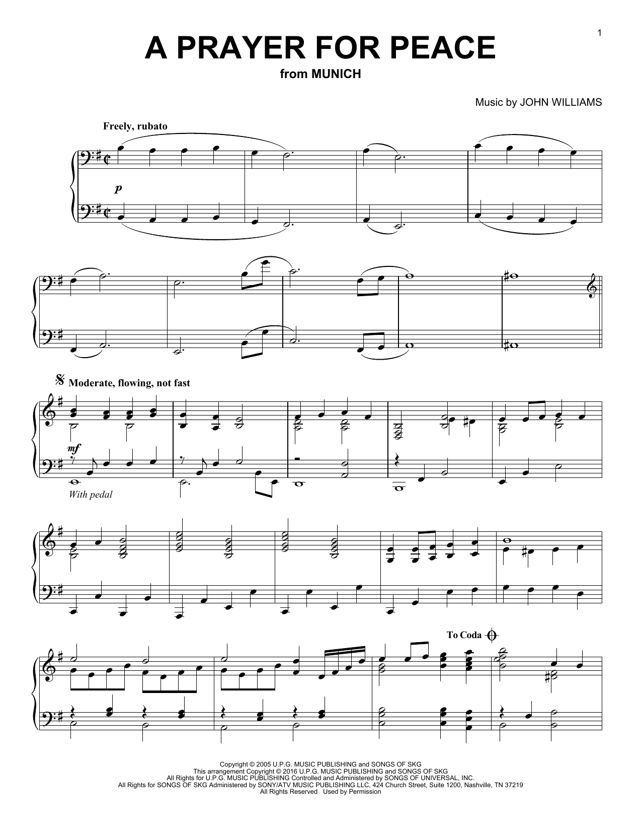 John Williams A Prayer For Peace Sheet Music Notes & Chords for Melody Line, Lyrics & Chords - Download or Print PDF