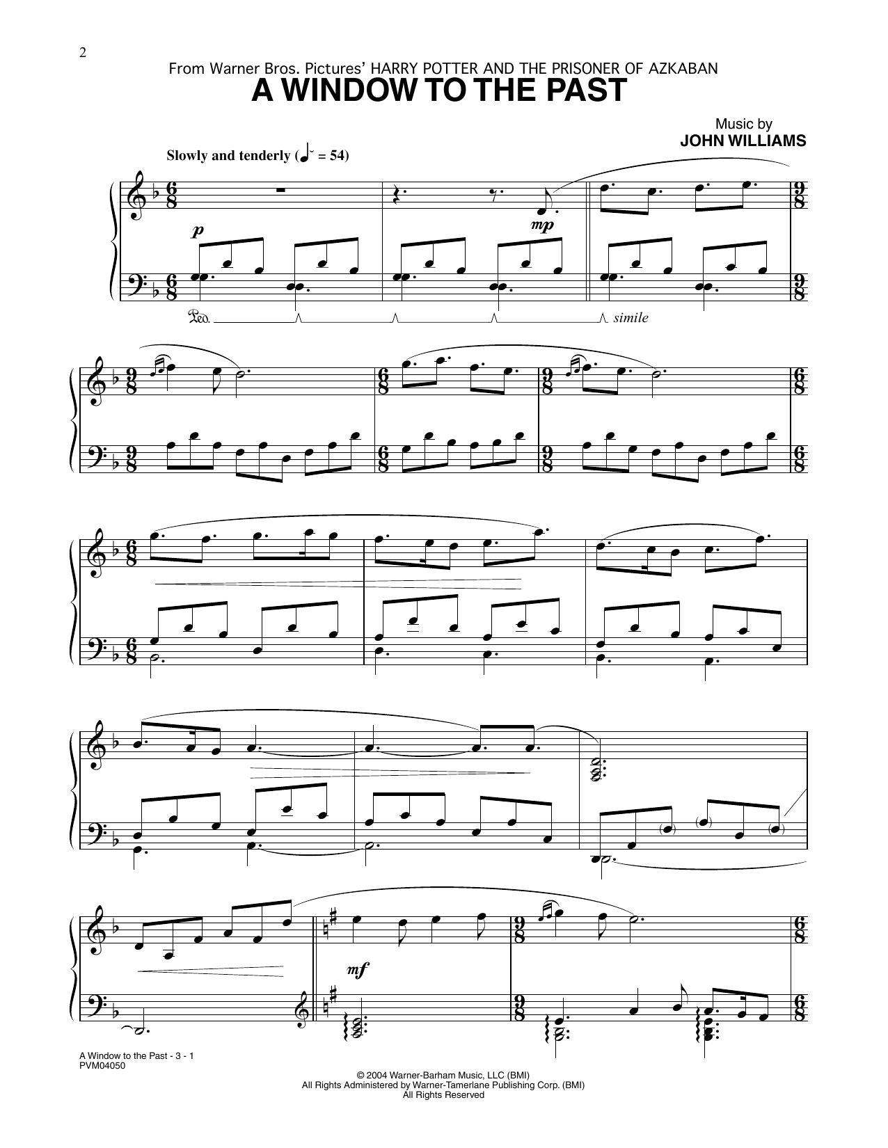 John Williams A Window To The Past (from Harry Potter) Sheet Music Notes & Chords for Piano Solo - Download or Print PDF