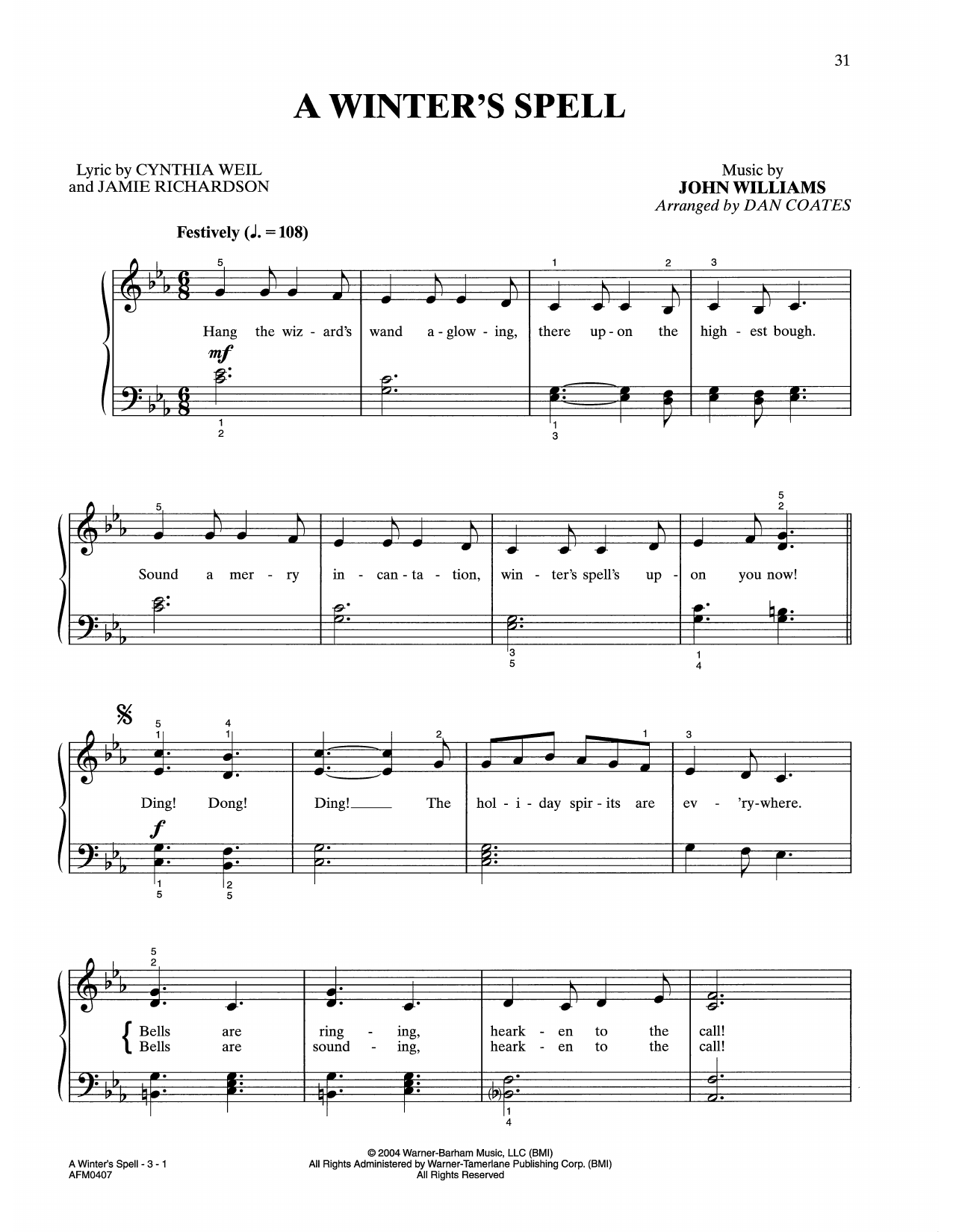 John Williams A Winter's Spell (from Harry Potter) (arr. Dan Coates) Sheet Music Notes & Chords for Easy Piano - Download or Print PDF