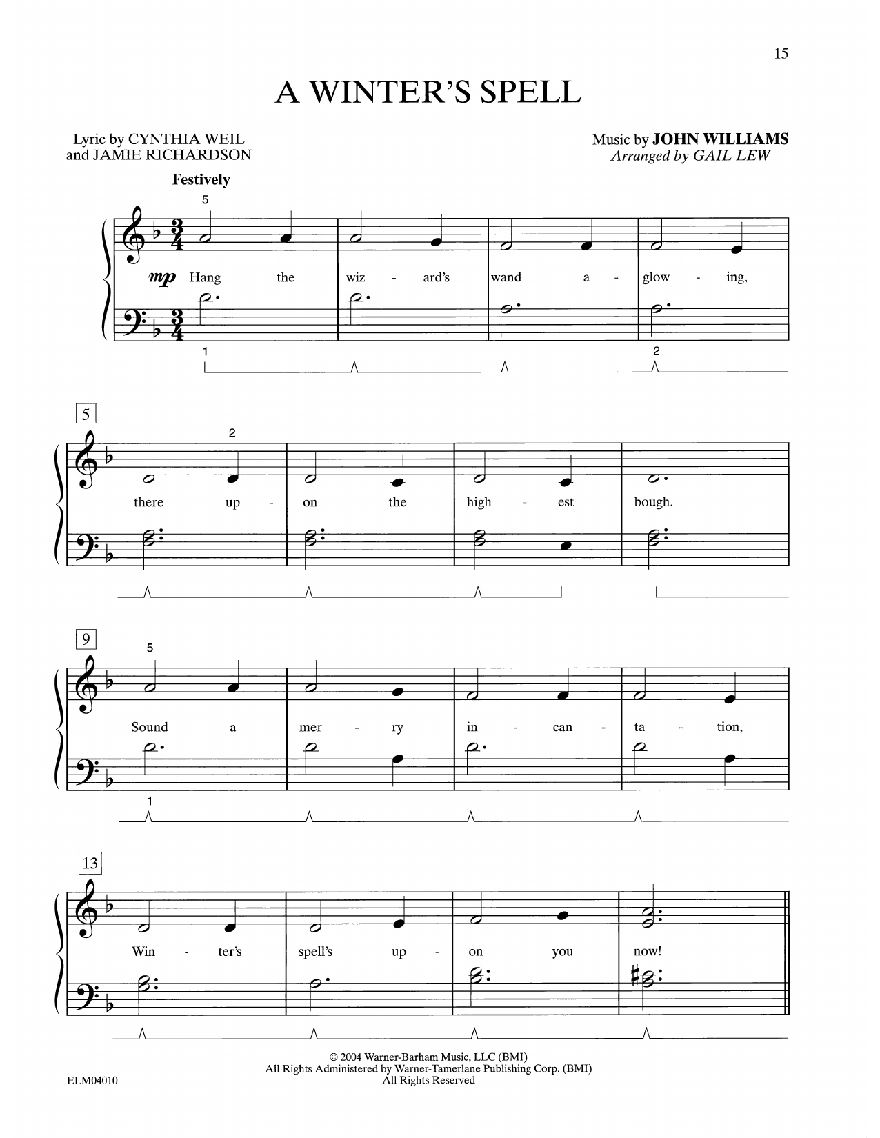 John Williams A Winter's Spell (from Harry Potter) (arr. Gail Lew) Sheet Music Notes & Chords for Easy Piano - Download or Print PDF