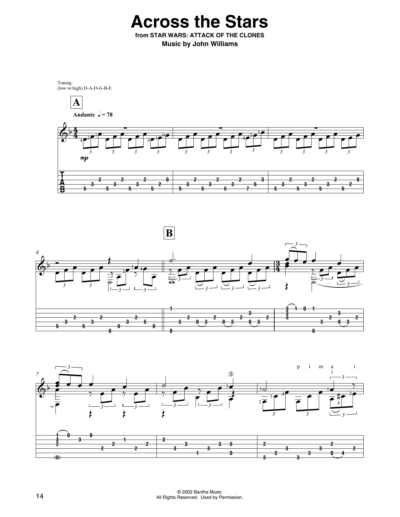 John Williams Across The Stars (from Star Wars: Attack Of The Clones) (arr. David Jaggs) Sheet Music Notes & Chords for Solo Guitar - Download or Print PDF