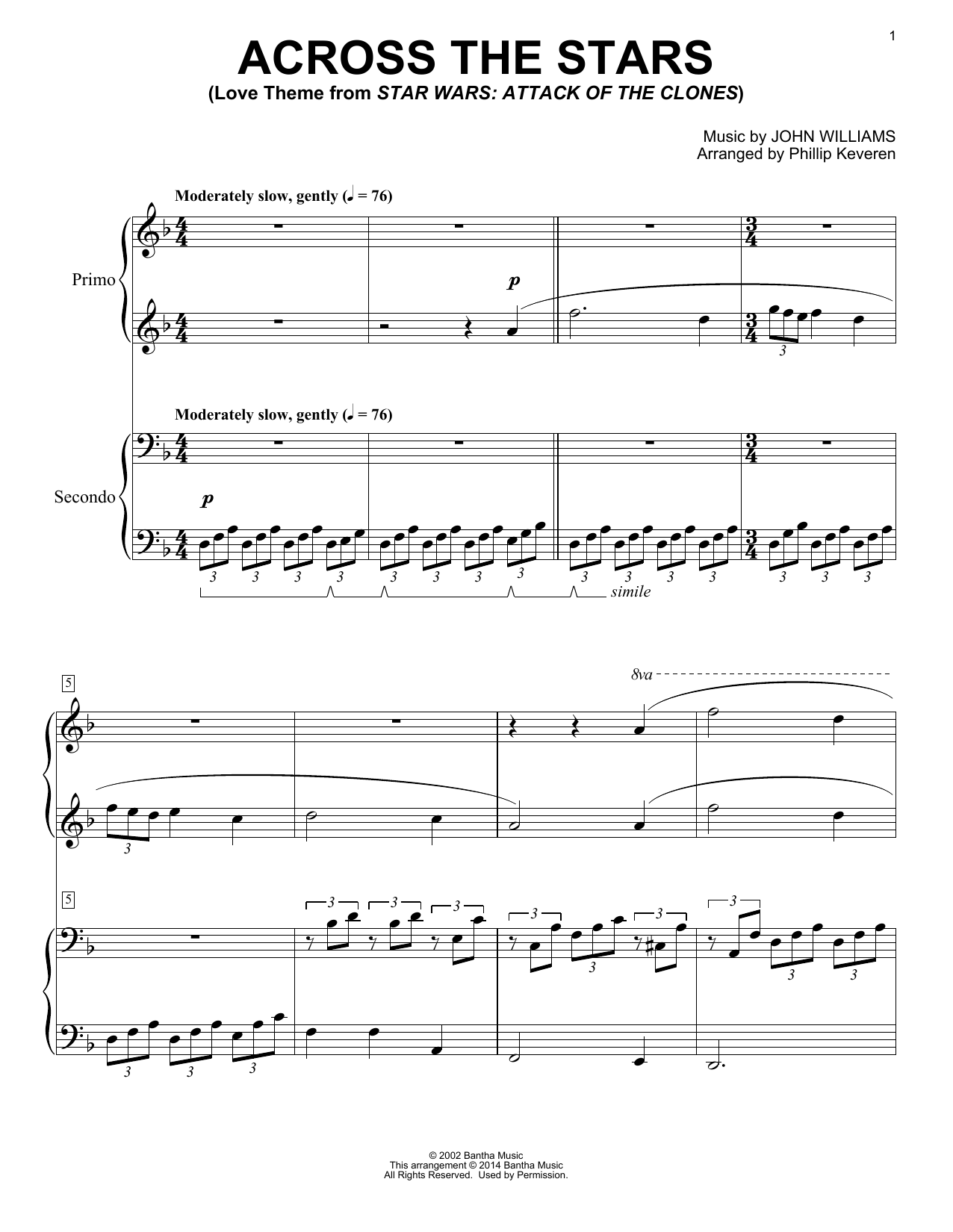 John Williams Across The Stars (from Star Wars: Attack of the Clones) (arr. Phillip Keveren) Sheet Music Notes & Chords for Big Note Piano - Download or Print PDF