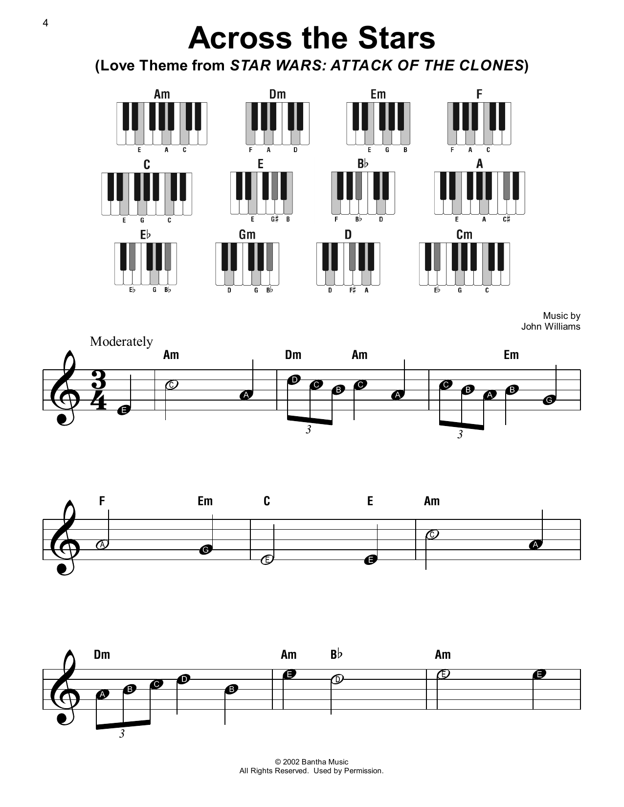 John Williams Across The Stars (Love Theme from Star Wars: Attack Of The Clones) Sheet Music Notes & Chords for Super Easy Piano - Download or Print PDF