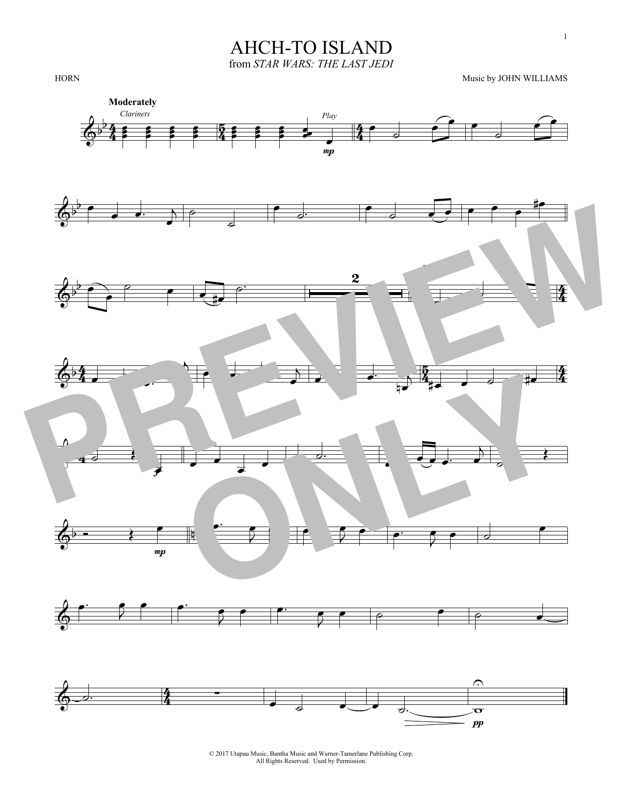 John Williams Ahch-To Island (from Star Wars: The Last Jedi) Sheet Music Notes & Chords for French Horn Solo - Download or Print PDF
