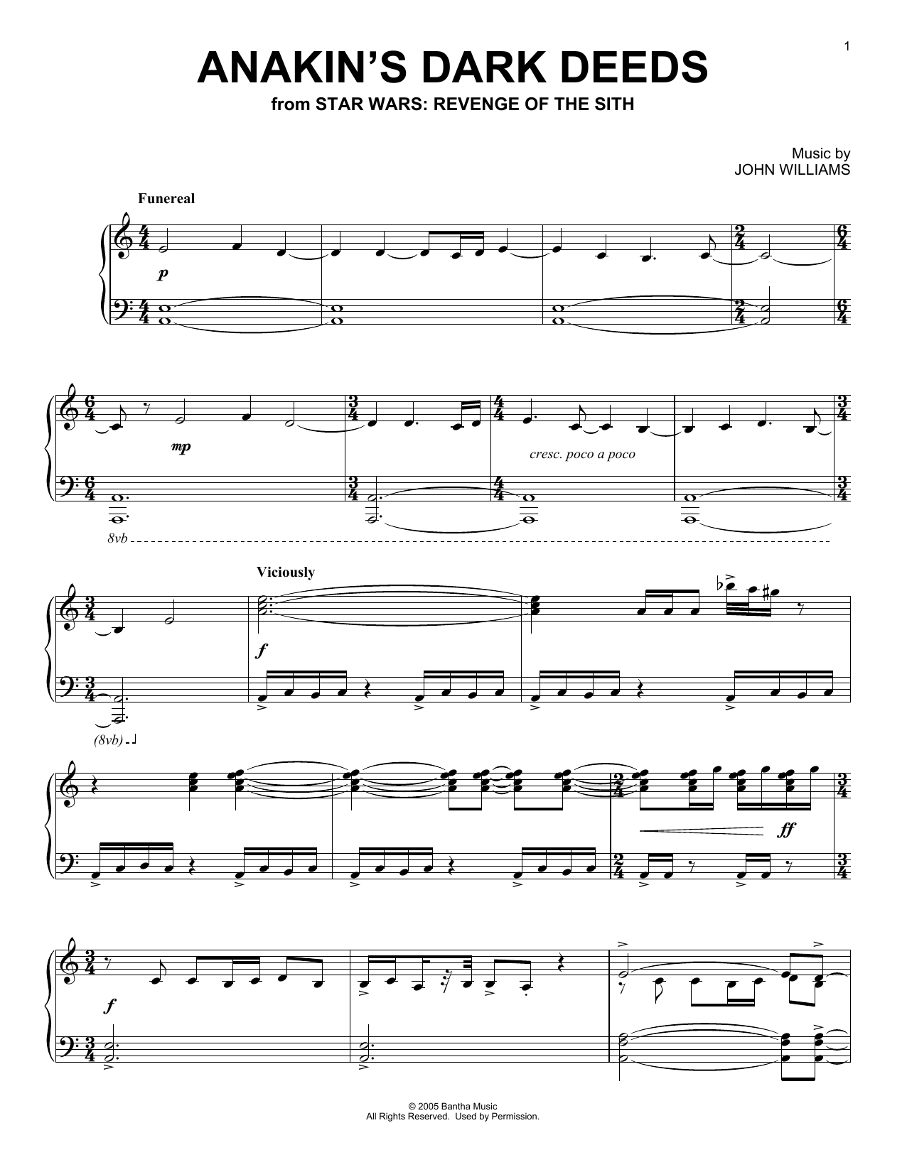 John Williams Anakin's Dark Deeds (from Star Wars: Revenge Of The Sith) Sheet Music Notes & Chords for Piano Solo - Download or Print PDF