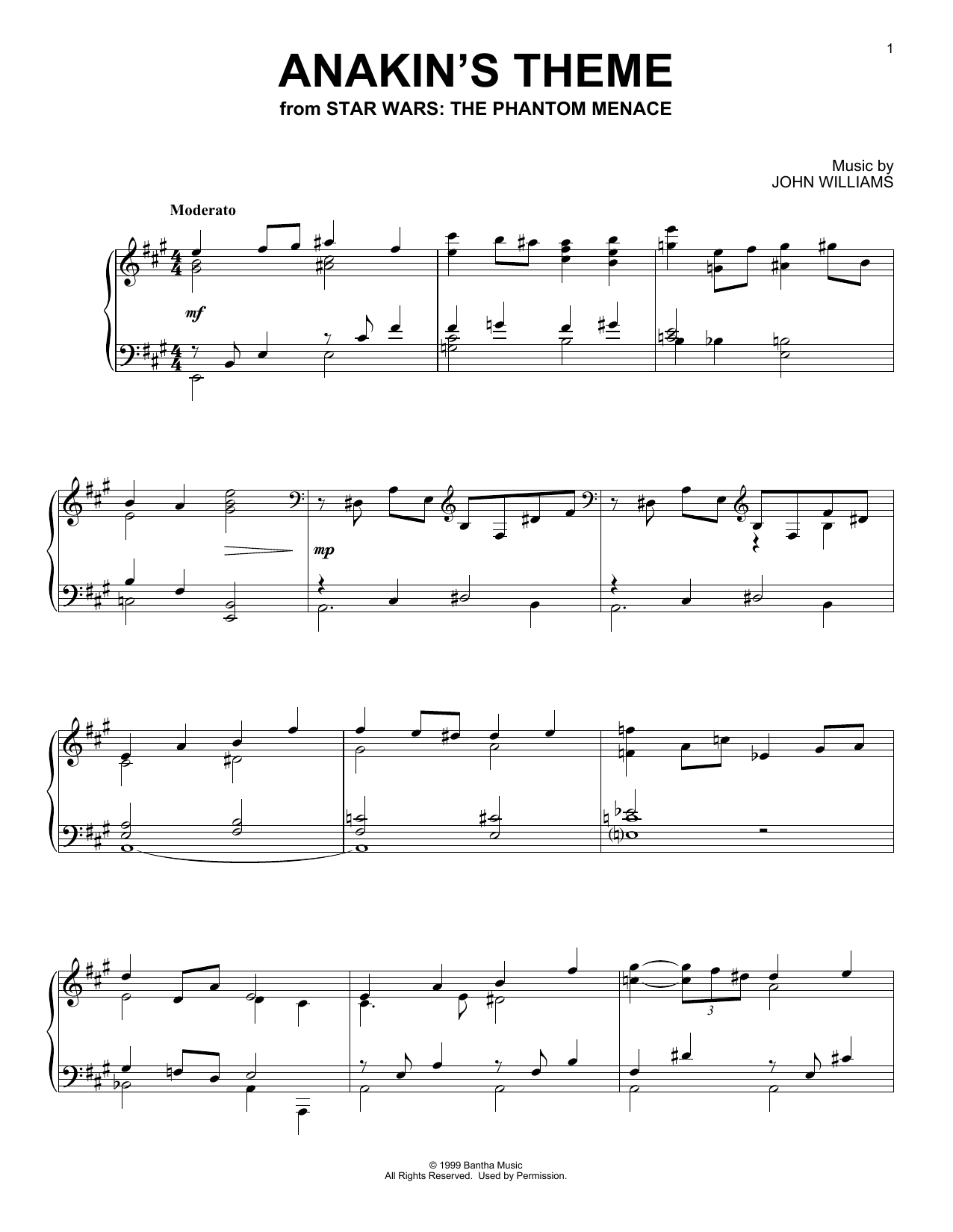 John Williams Anakin's Theme (from Star Wars: The Phantom Menace) Sheet Music Notes & Chords for Piano Solo - Download or Print PDF
