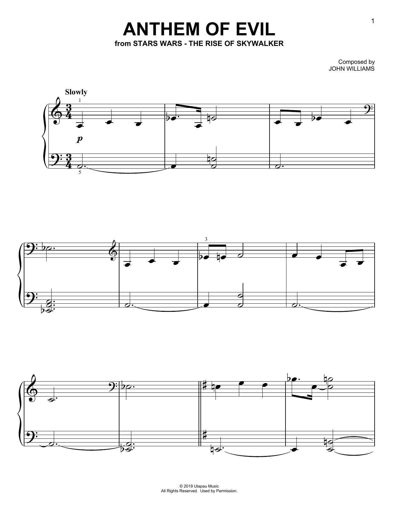 John Williams Anthem Of Evil (from The Rise Of Skywalker) Sheet Music Notes & Chords for Piano Solo - Download or Print PDF