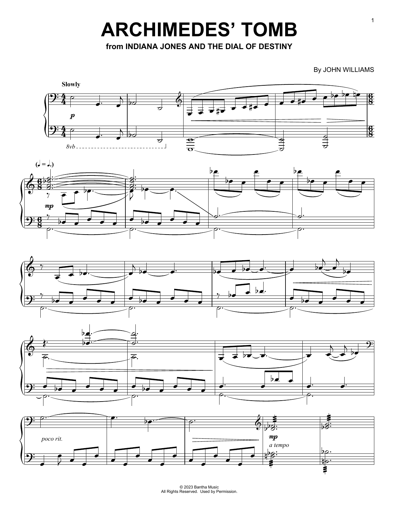 John Williams Archimedes' Tomb (from Indiana Jones and the Dial of Destiny) Sheet Music Notes & Chords for Piano Solo - Download or Print PDF