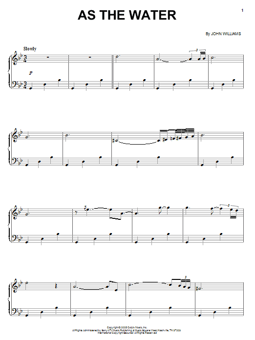John Williams As The Water Sheet Music Notes & Chords for Piano - Download or Print PDF