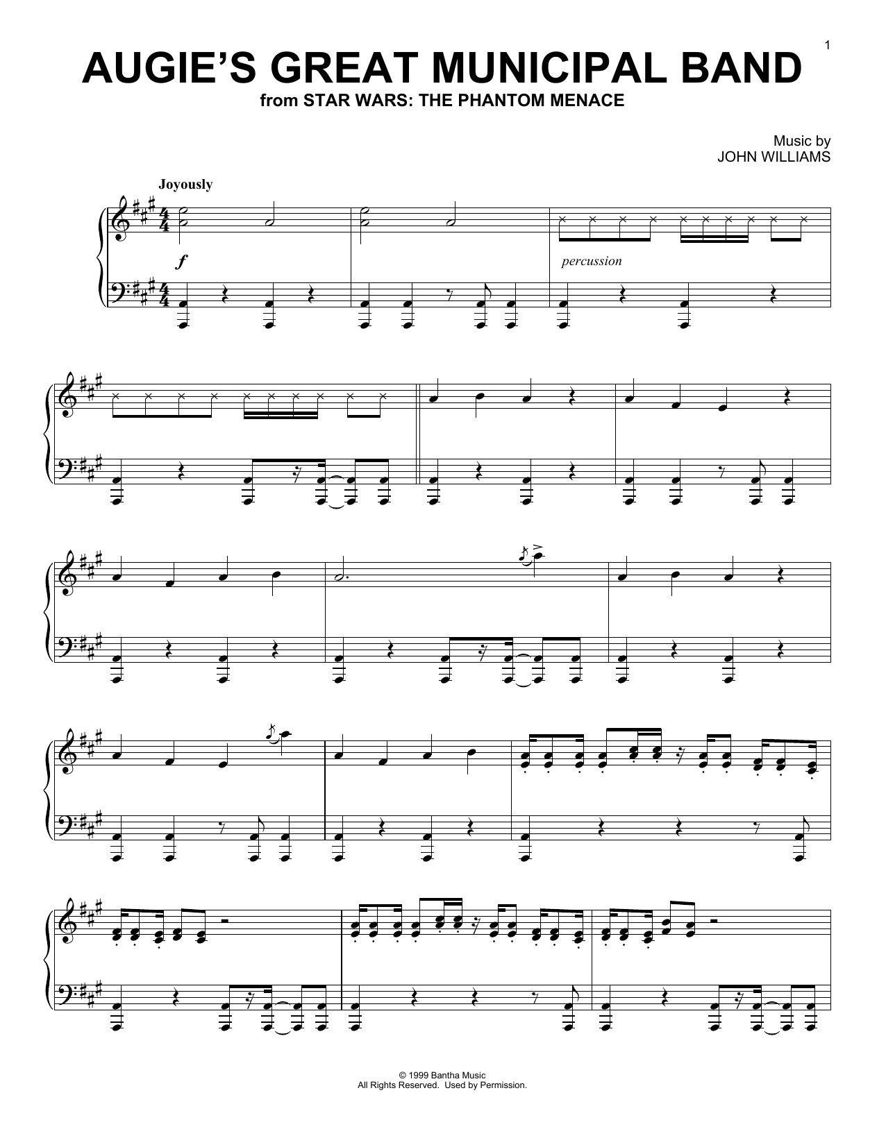 John Williams Augie's Great Municipal Band (from Star Wars: The Phantom Menace) Sheet Music Notes & Chords for Piano Solo - Download or Print PDF