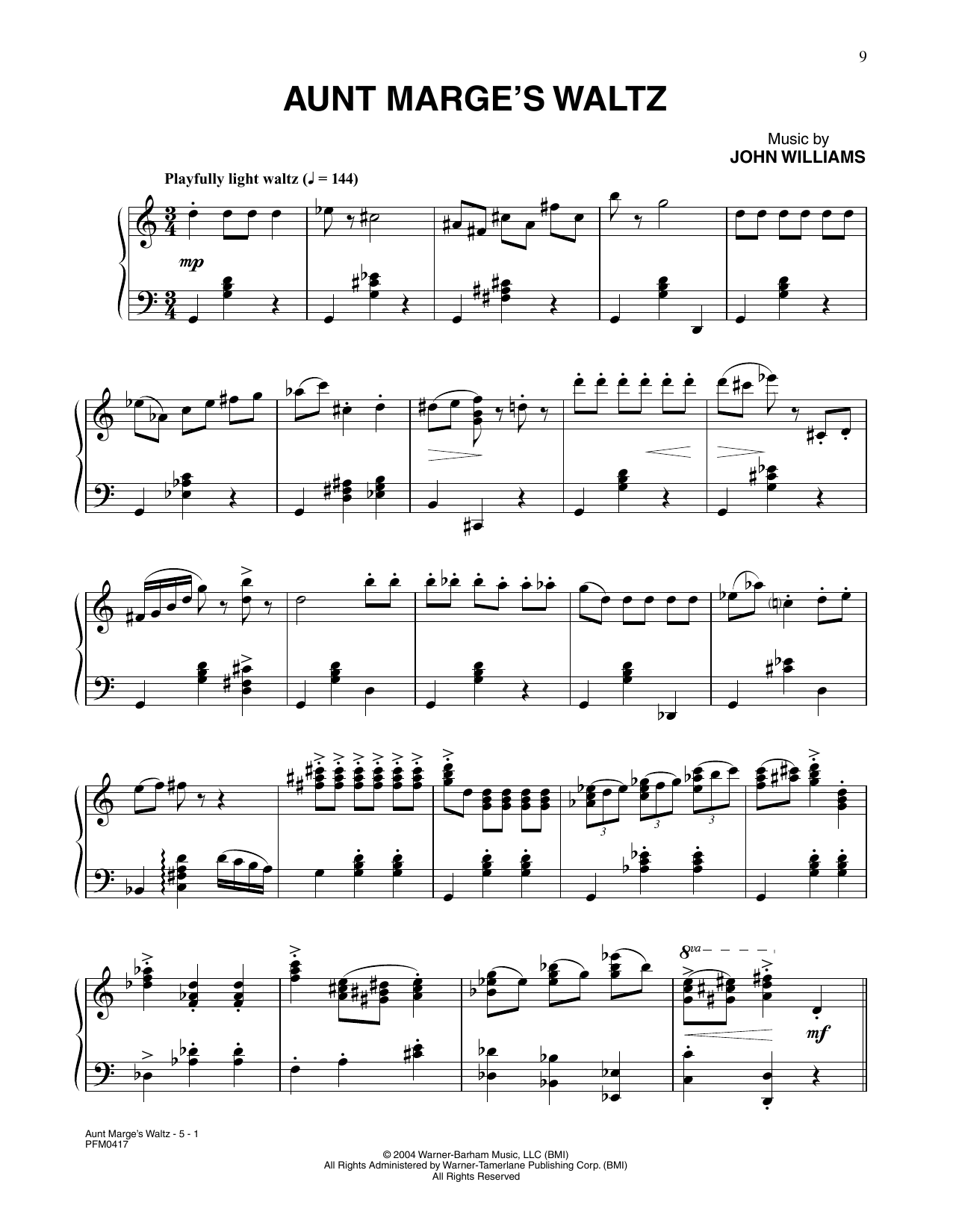 John Williams Aunt Marge's Waltz (from Harry Potter And The Prisoner Of Azkaban) Sheet Music Notes & Chords for Piano Solo - Download or Print PDF