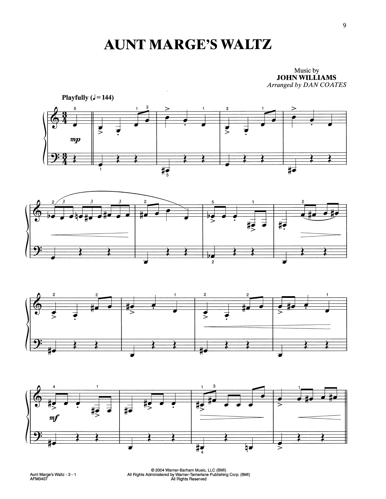 John Williams Aunt Marge's Waltz (from Harry Potter) (arr. Dan Coates) Sheet Music Notes & Chords for Easy Piano - Download or Print PDF