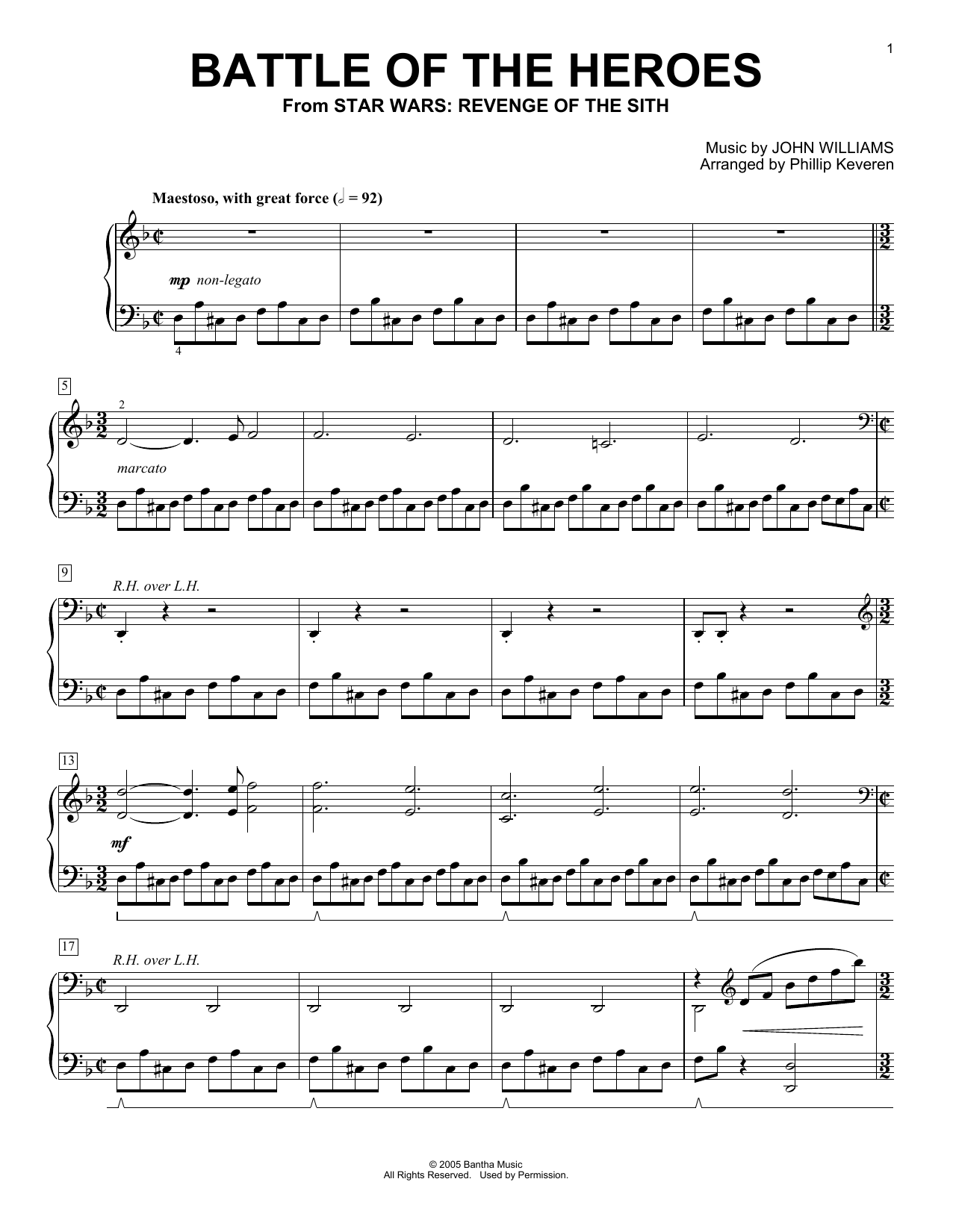 John Williams Battle Of The Heroes (arr. Phillip Keveren) Sheet Music Notes & Chords for Piano - Download or Print PDF