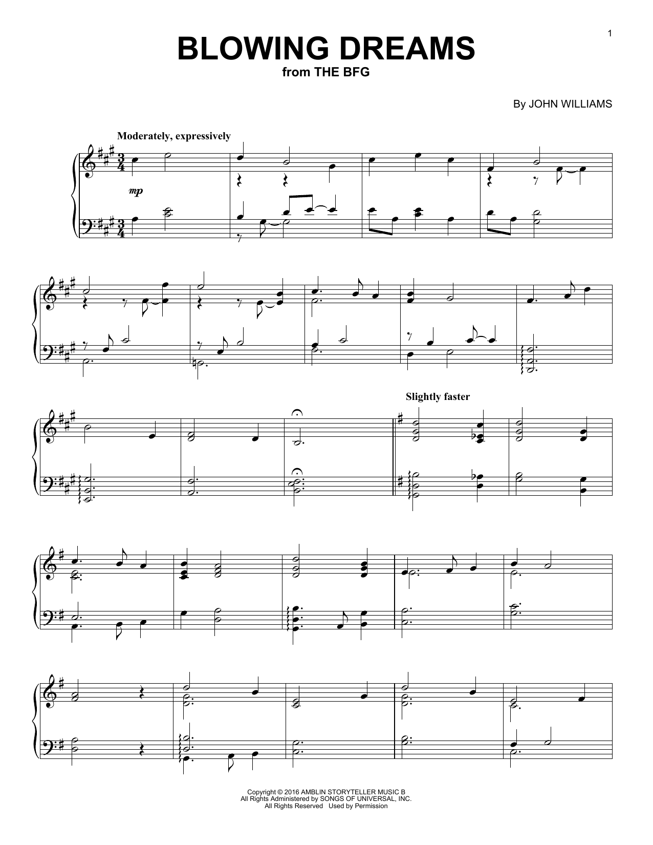 John Williams Blowing Dreams Sheet Music Notes & Chords for Piano - Download or Print PDF