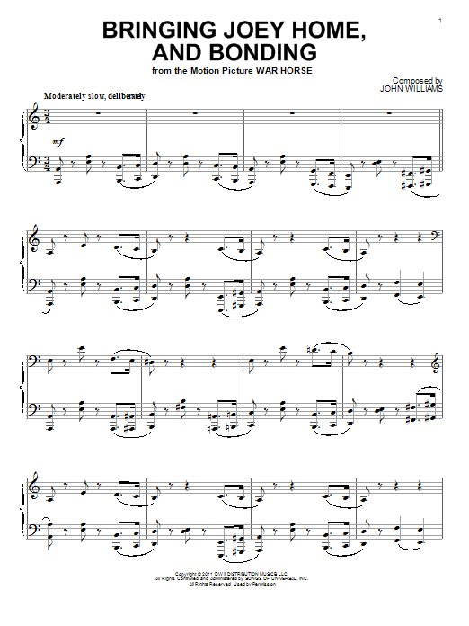John Williams Bringing Joey Home, And Bonding Sheet Music Notes & Chords for Piano - Download or Print PDF