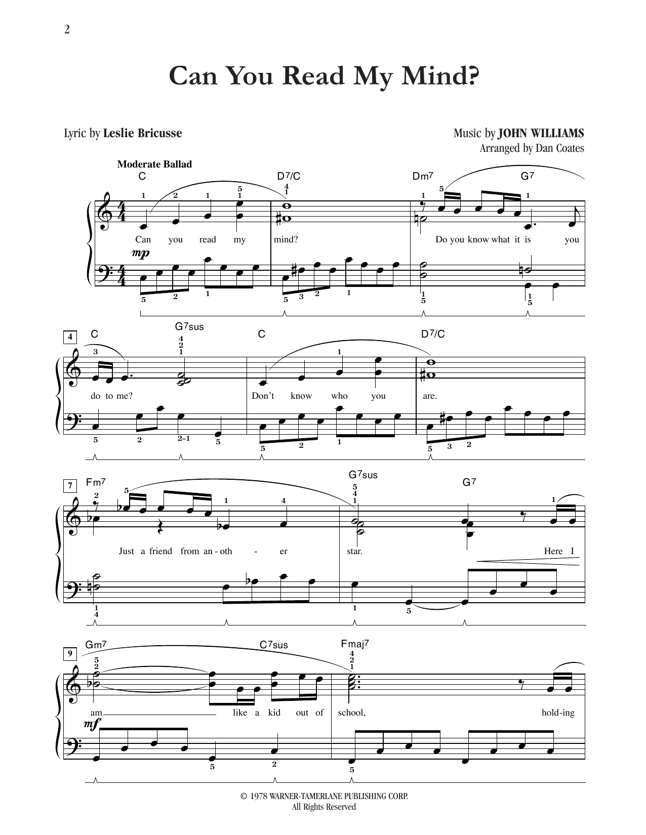 John Williams Can You Read My Mind? (Love Theme from SUPERMAN) (arr. Dan Coates) Sheet Music Notes & Chords for Easy Piano - Download or Print PDF