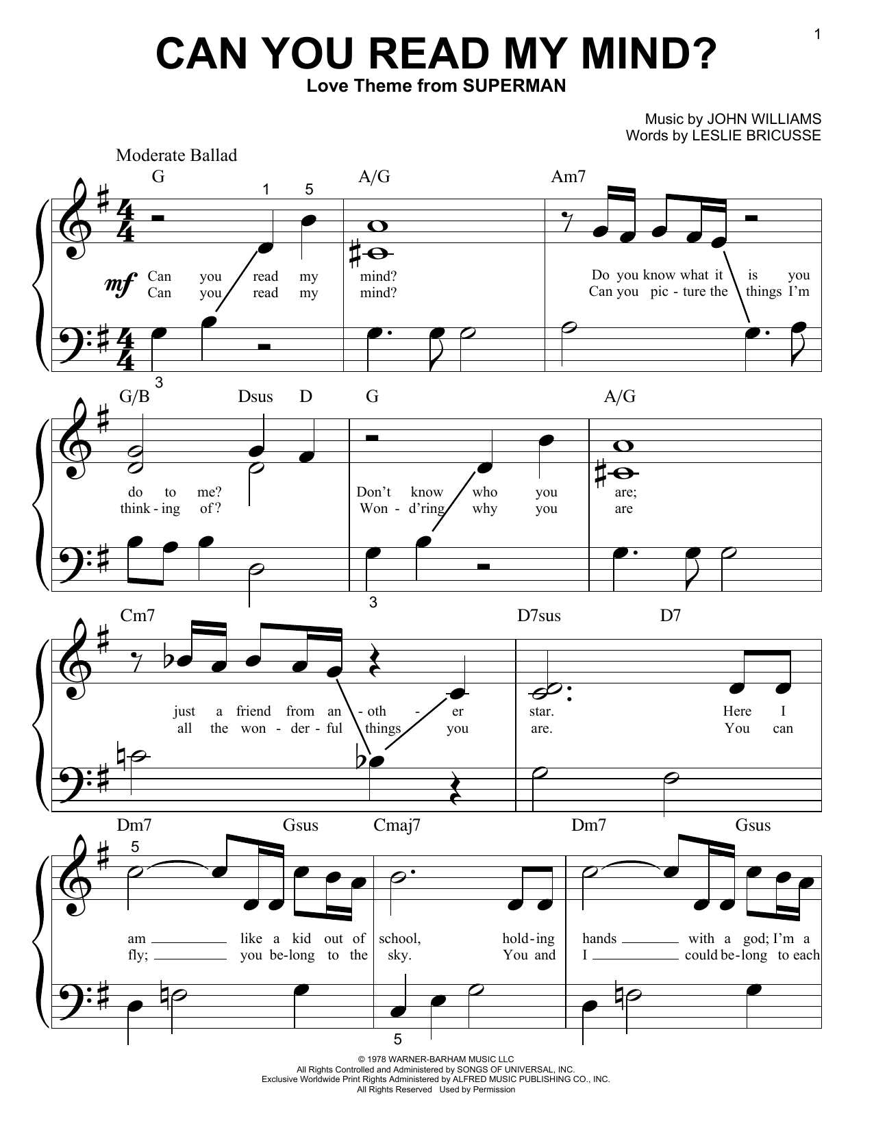 John Williams Can You Read My Mind? (Love Theme from Superman) Sheet Music Notes & Chords for Piano Solo - Download or Print PDF