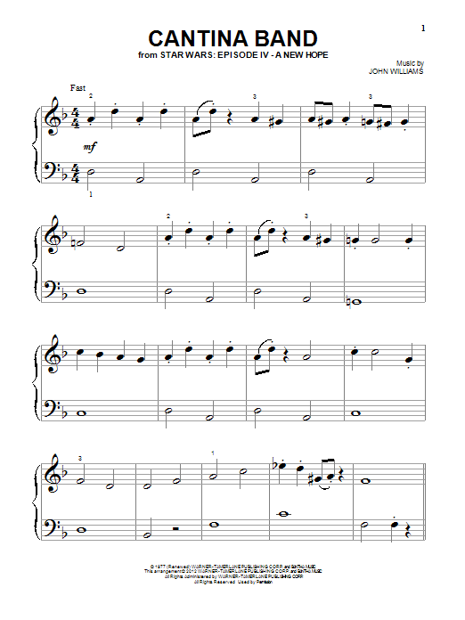 John Williams Cantina Band (from Star Wars: A New Hope) Sheet Music Notes & Chords for Easy Piano - Download or Print PDF