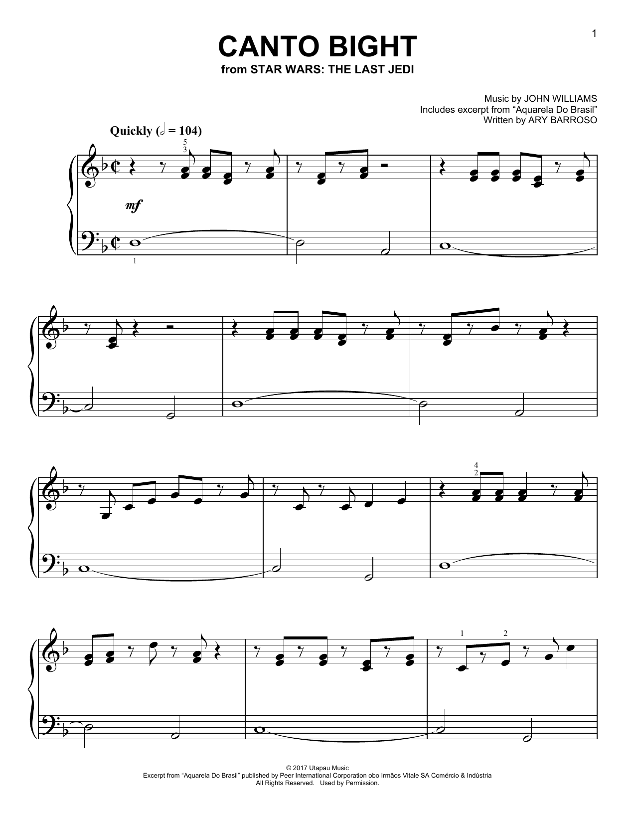 John Williams Canto Bight Sheet Music Notes & Chords for Easy Piano - Download or Print PDF